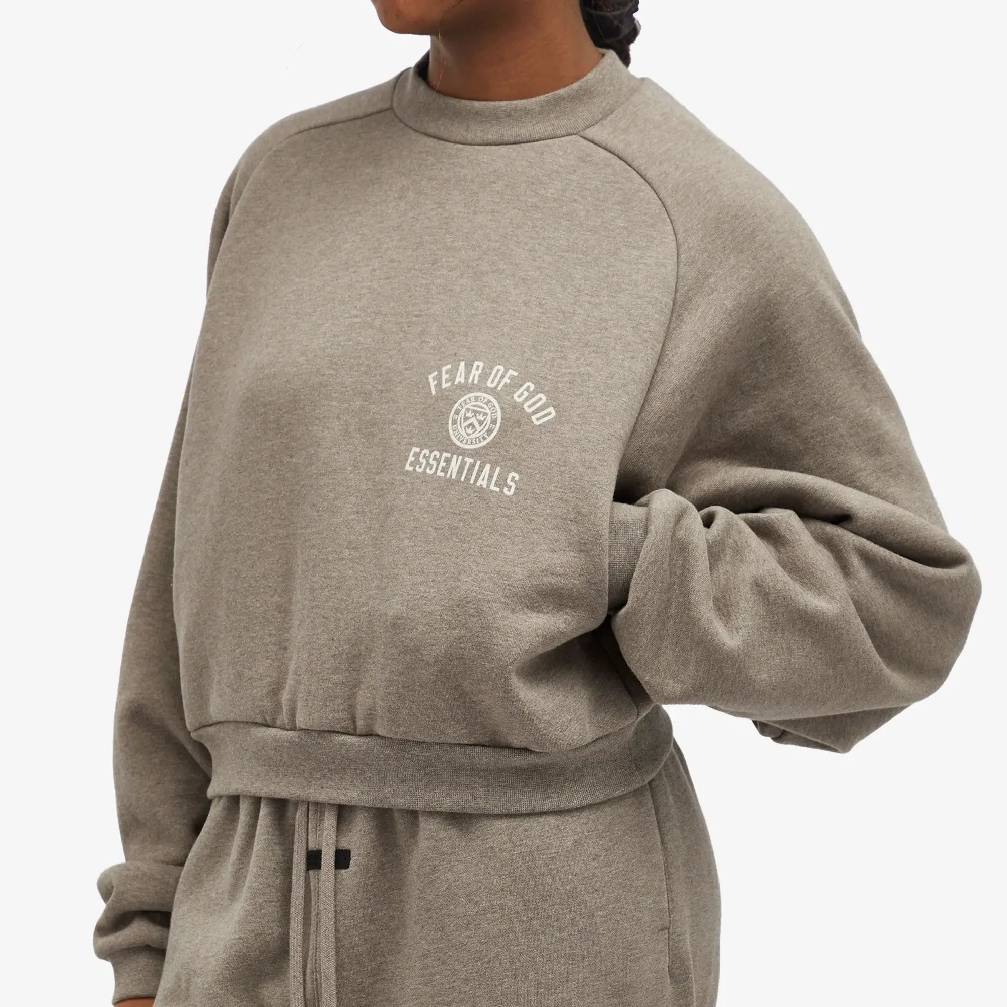 Fear of God ESSENTIALS Women's Fleece Cropped Crew Sweatshirt Heather Gray