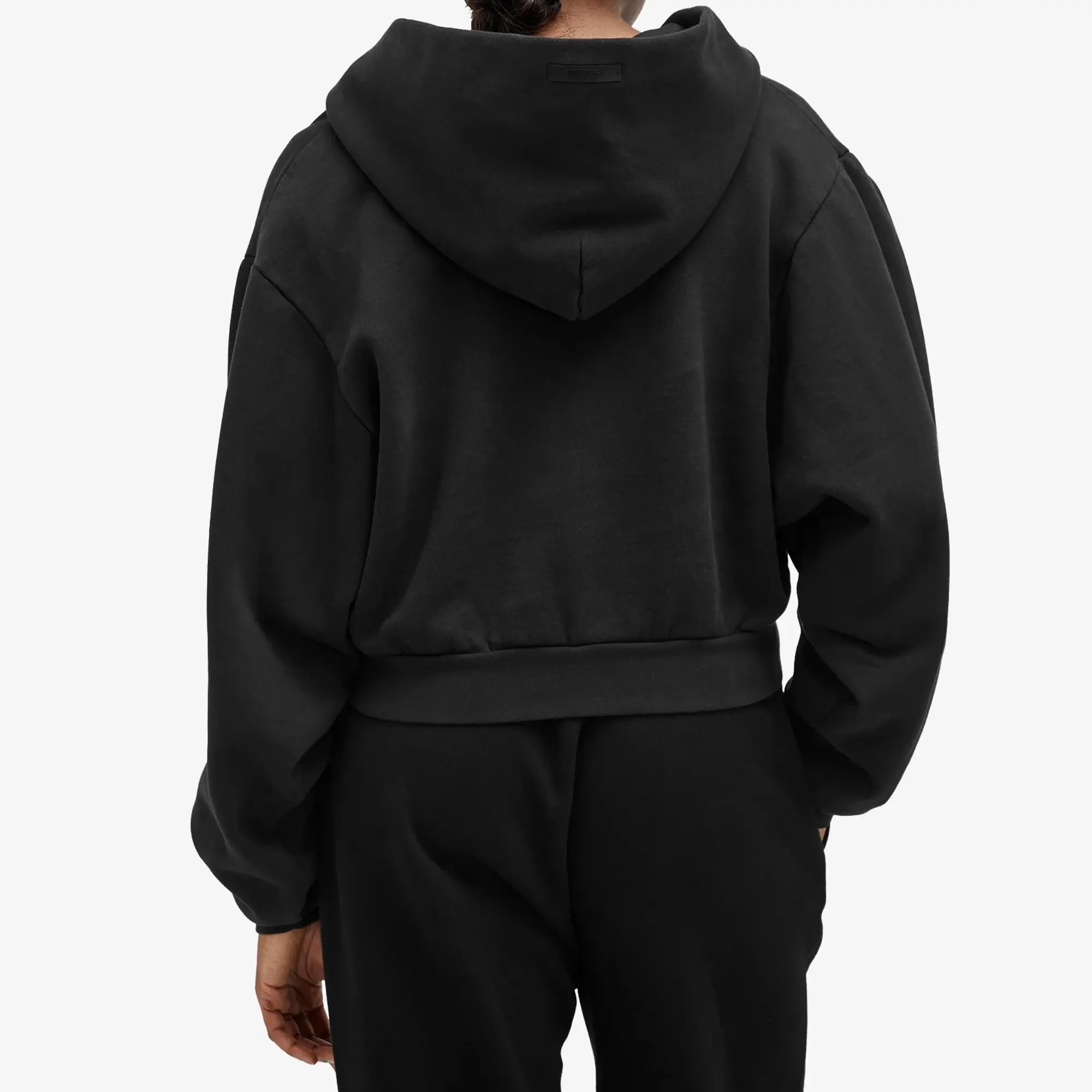 Fear of God ESSENTIALS Women's Heavy Fleece Cropped V-Neck Hoodie Black