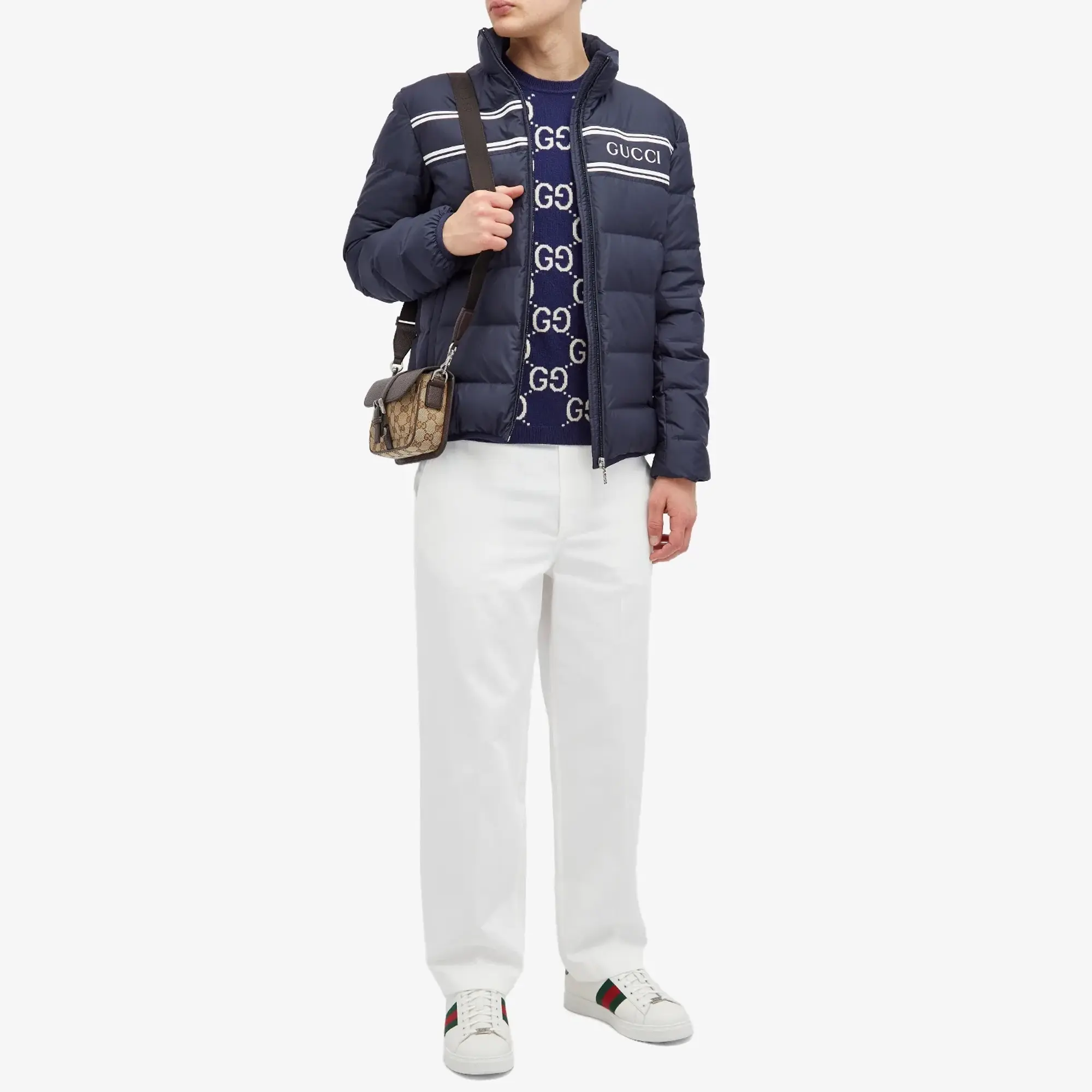 Gucci Men's Logo Lightweight Down Jacket Navy