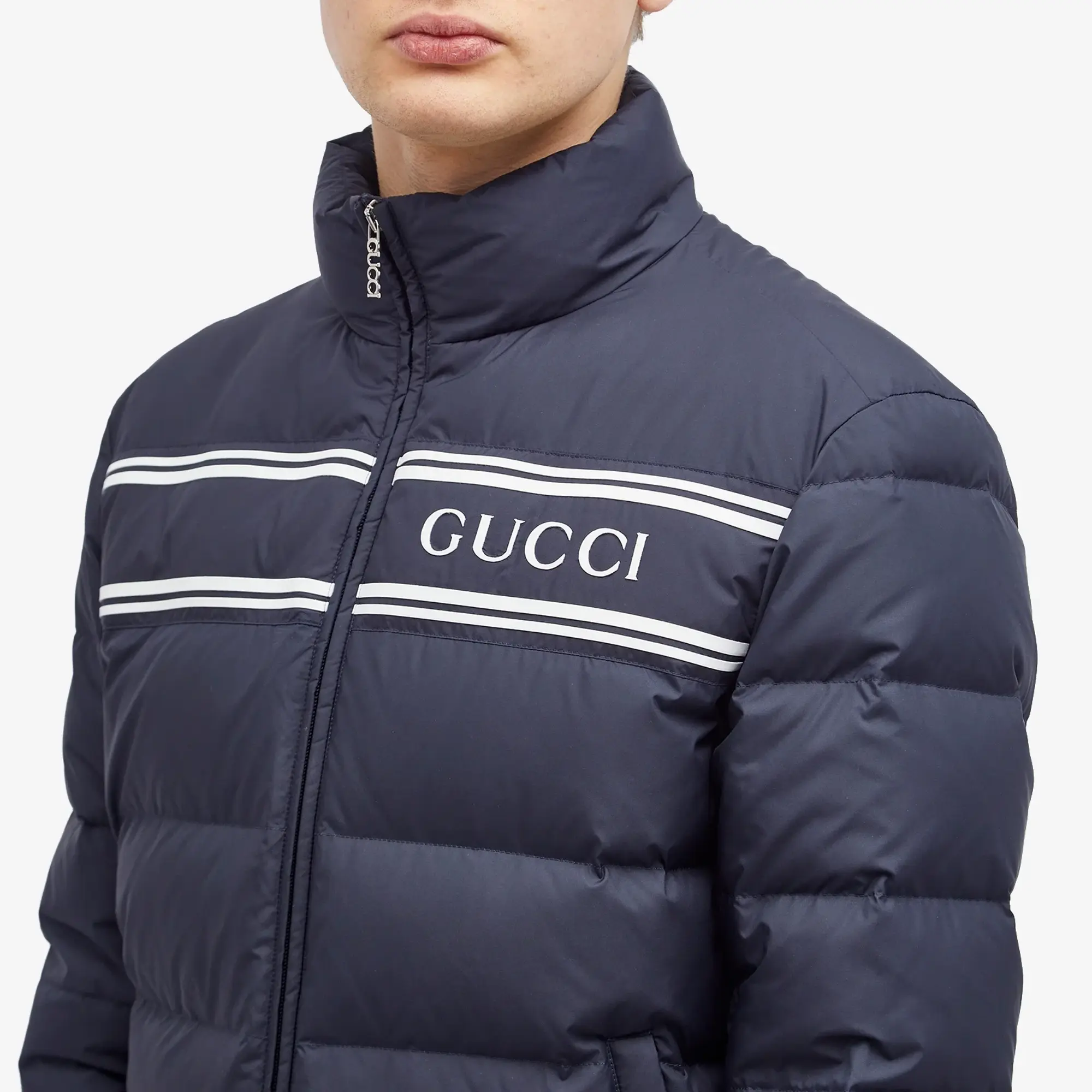 Gucci Men's Logo Lightweight Down Jacket Navy