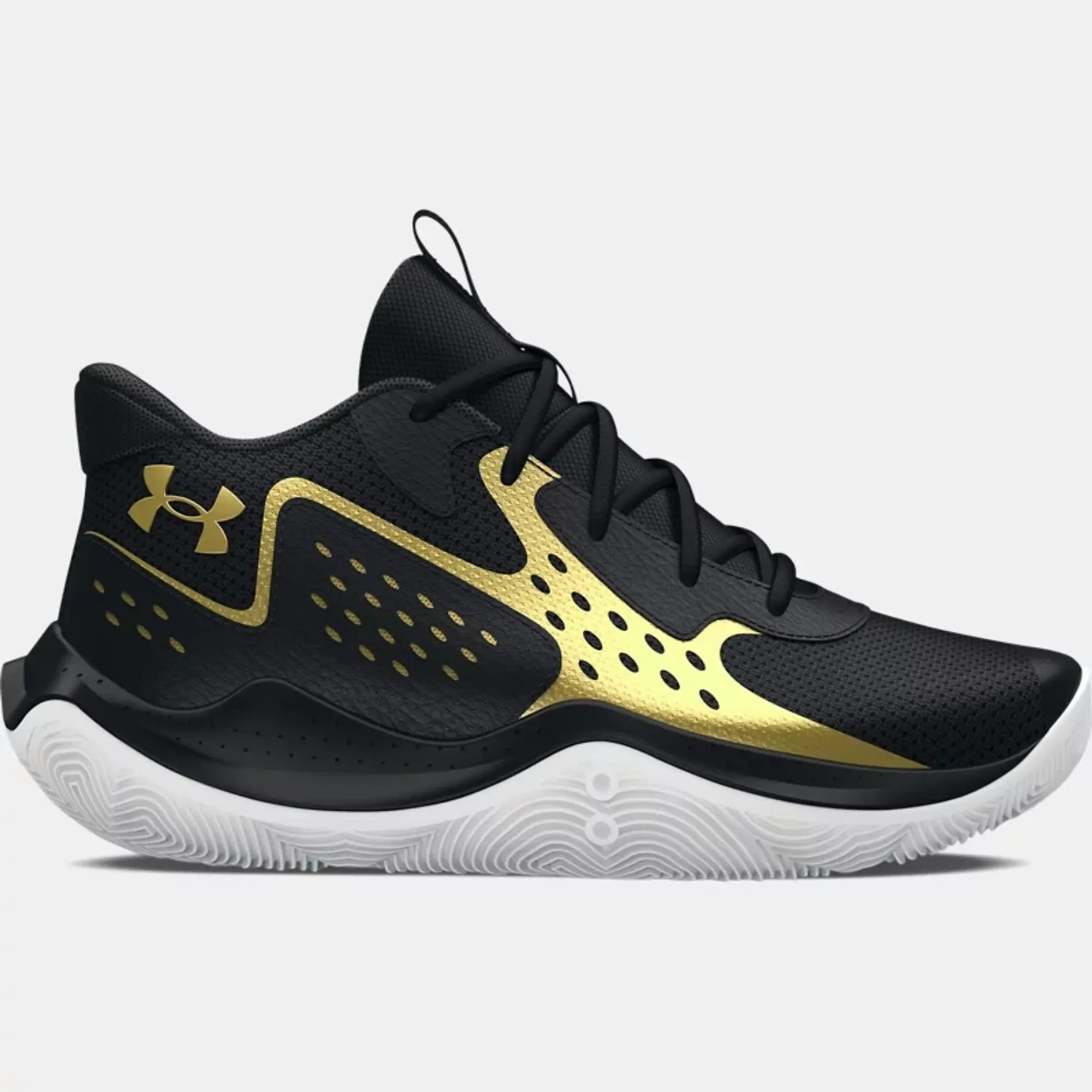 Grade School  Under Armour  Jet '23 Basketball Shoes Black / Black / Metallic Gold 3