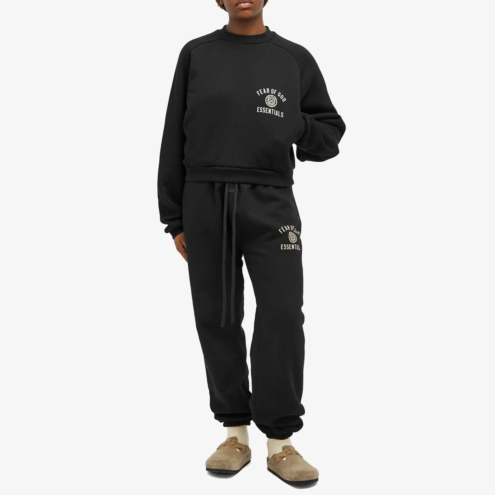 Fear of God ESSENTIALS Women's Fleece Cropped Crew Sweatshirt Black
