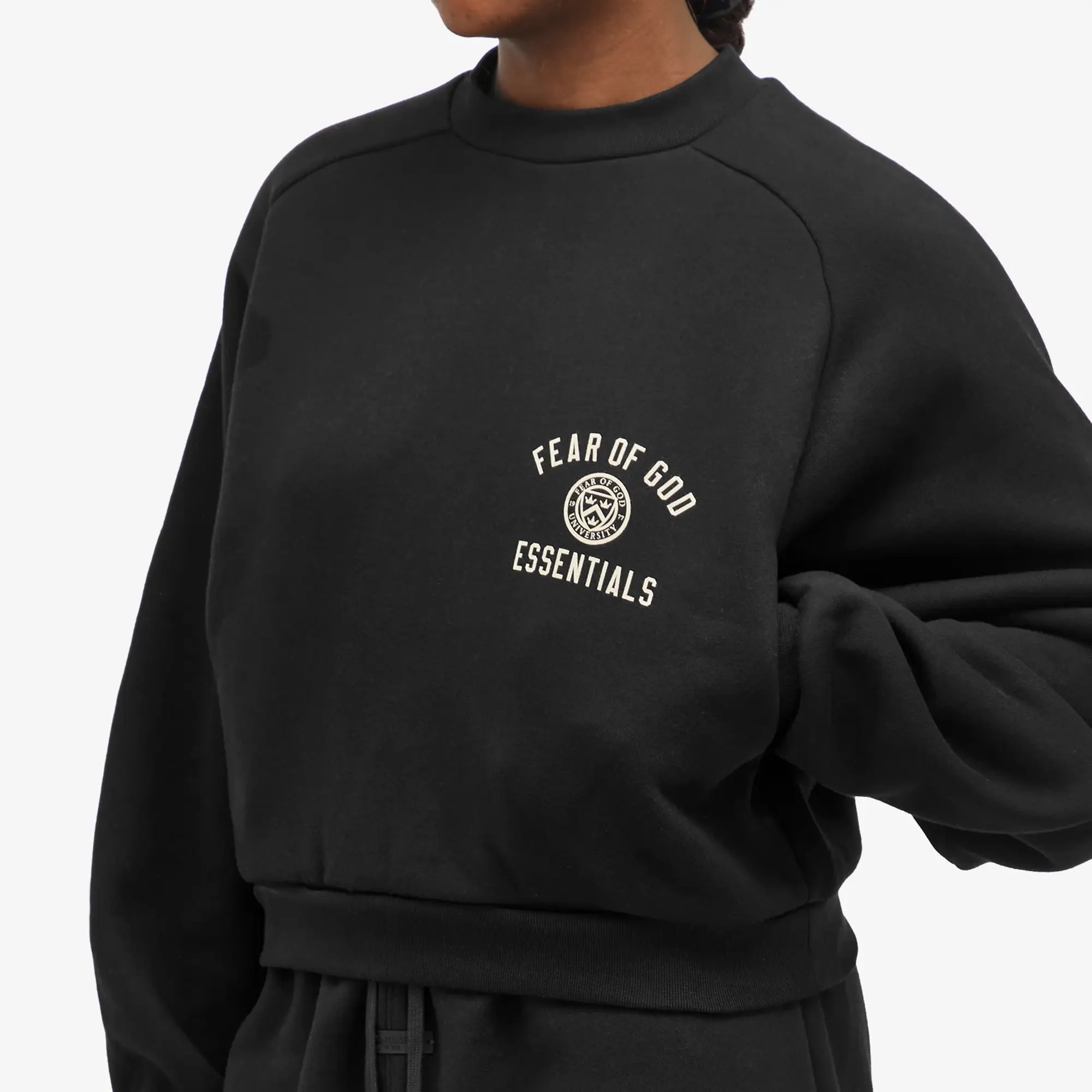 Fear of God ESSENTIALS Women's Fleece Cropped Crew Sweatshirt Black