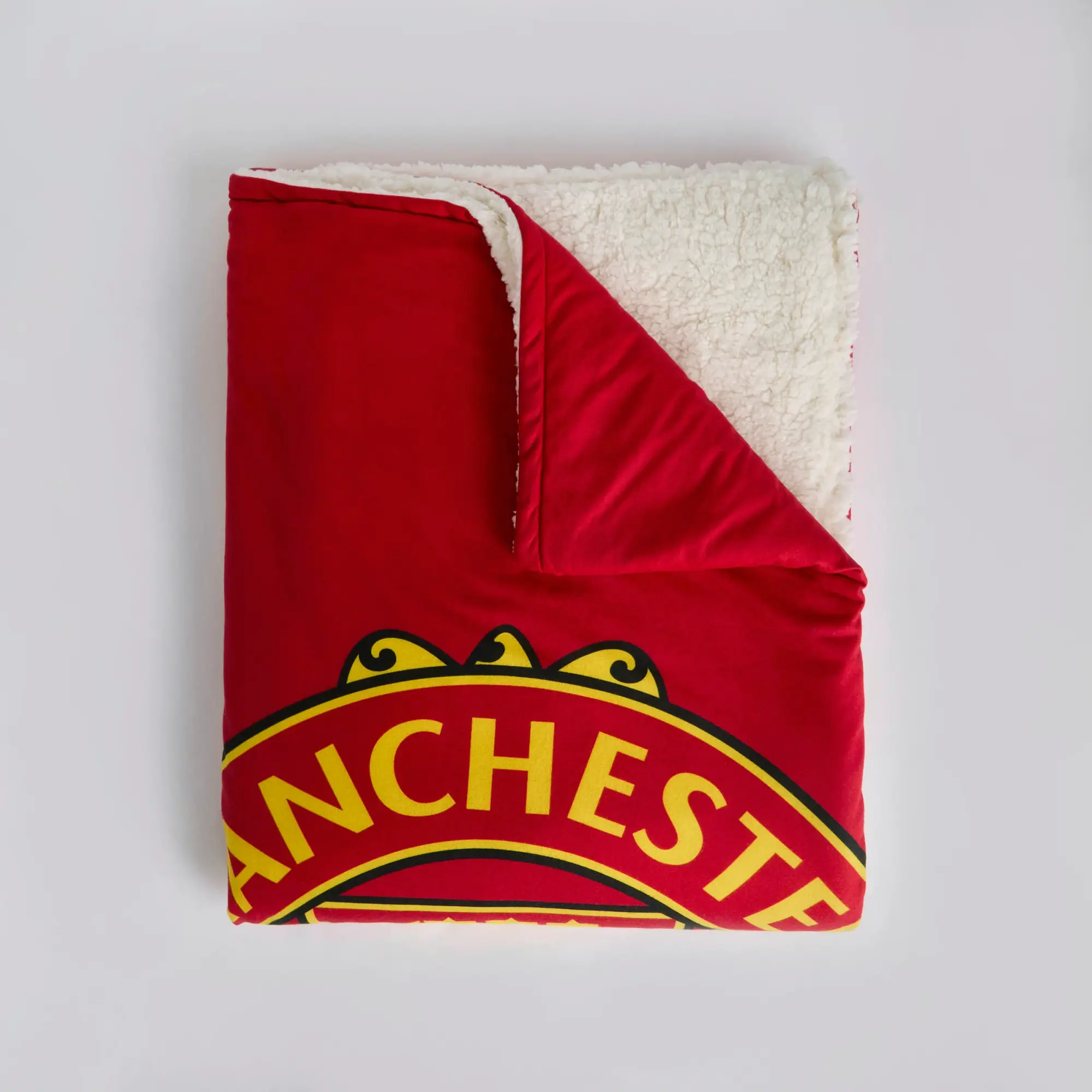 FOCO Manchester United Core Stripe Sherpa Plush Blanket Red