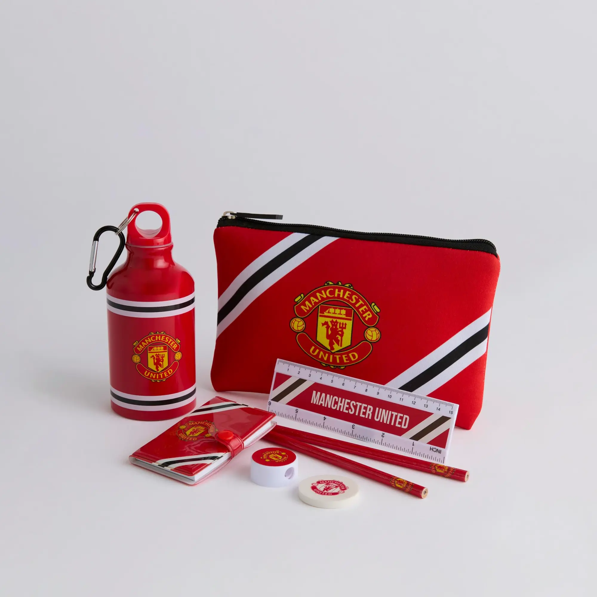 FOCO Manchester United Core Stripe Stationery & Bottle Set Red