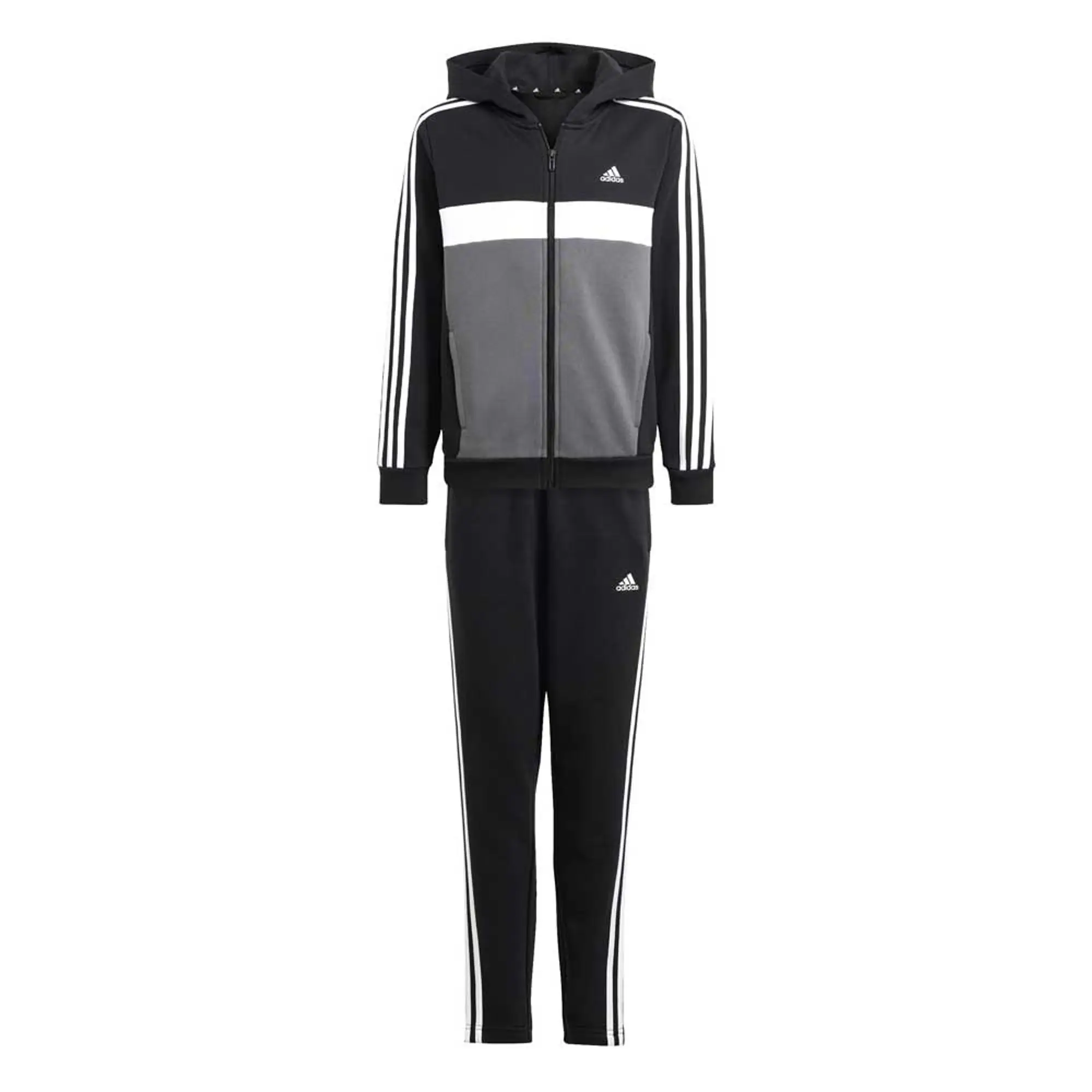 Manchester United x adidas Kids Tiberio 3-Stripes Colourblock Fleece Tracksuit Black/Grey