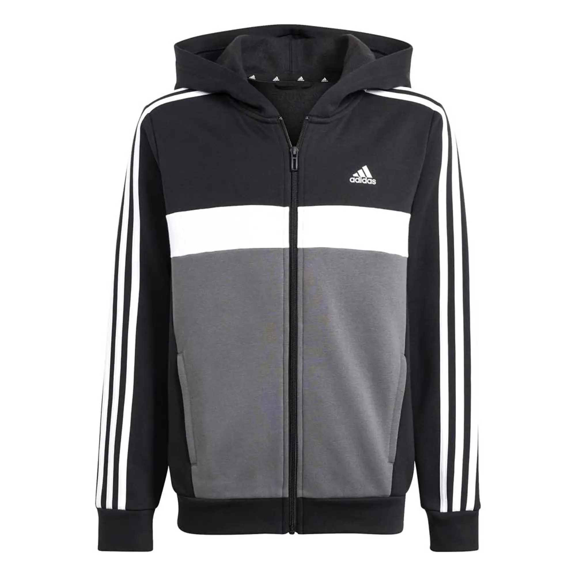 Manchester United x adidas Kids Tiberio 3-Stripes Colourblock Fleece Tracksuit Black/Grey