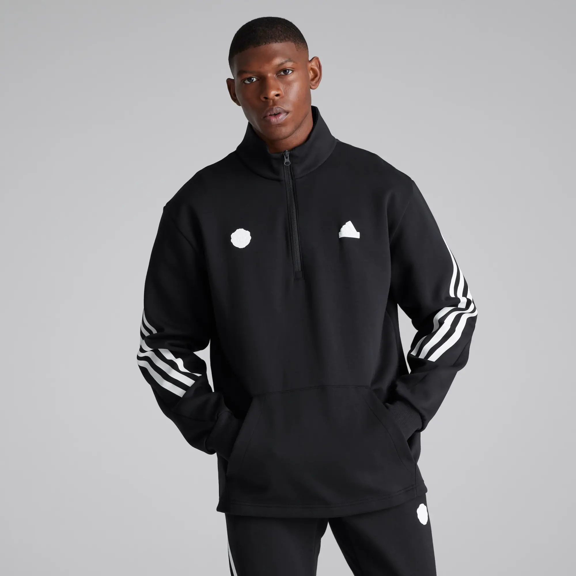 Manchester United x adidas Mens Future Icons 3-Stripes 1/2 Zip Sweatshirt Black