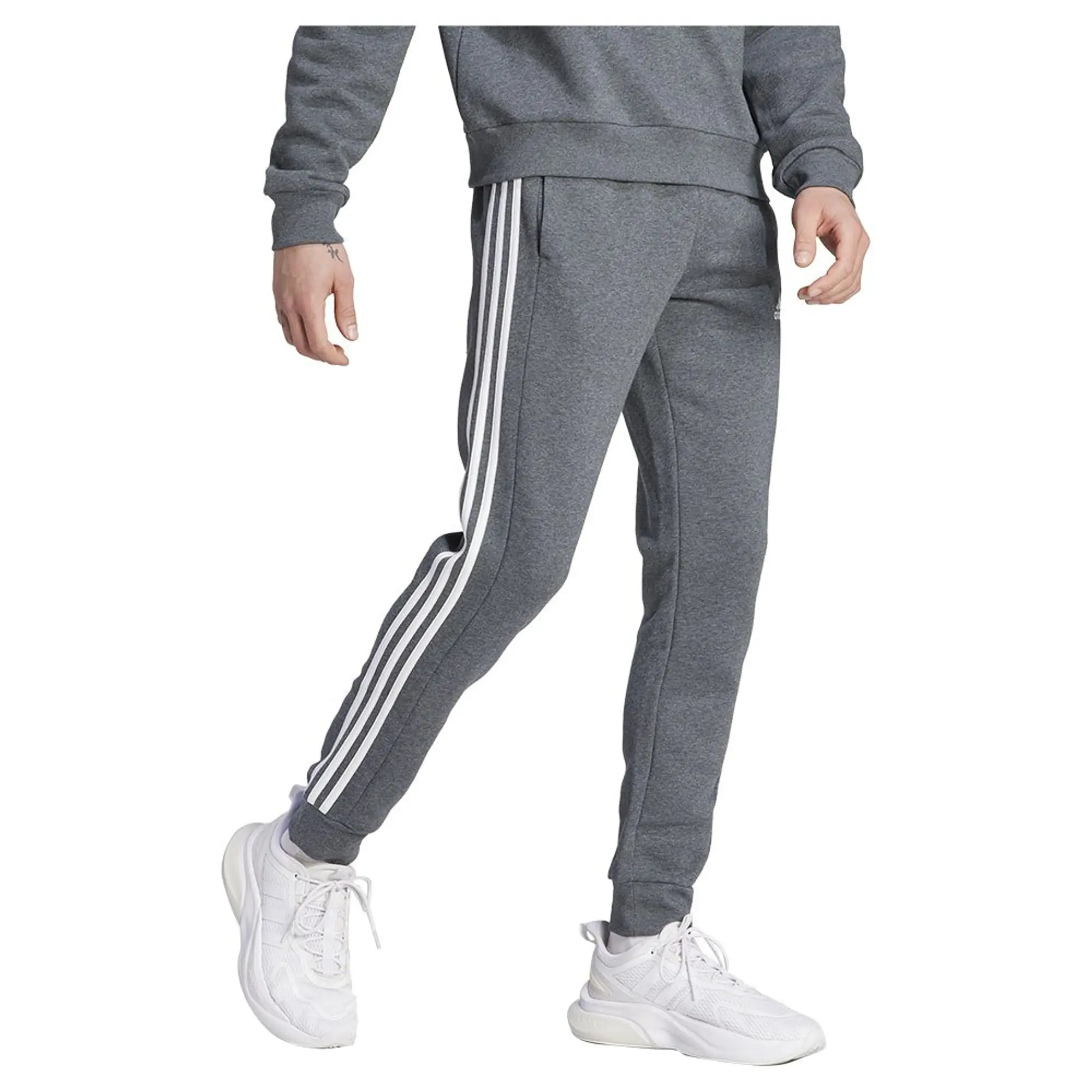 Manchester United x adidas Mens Essentials Fleece 3-Stripes Tapered Joggers Grey