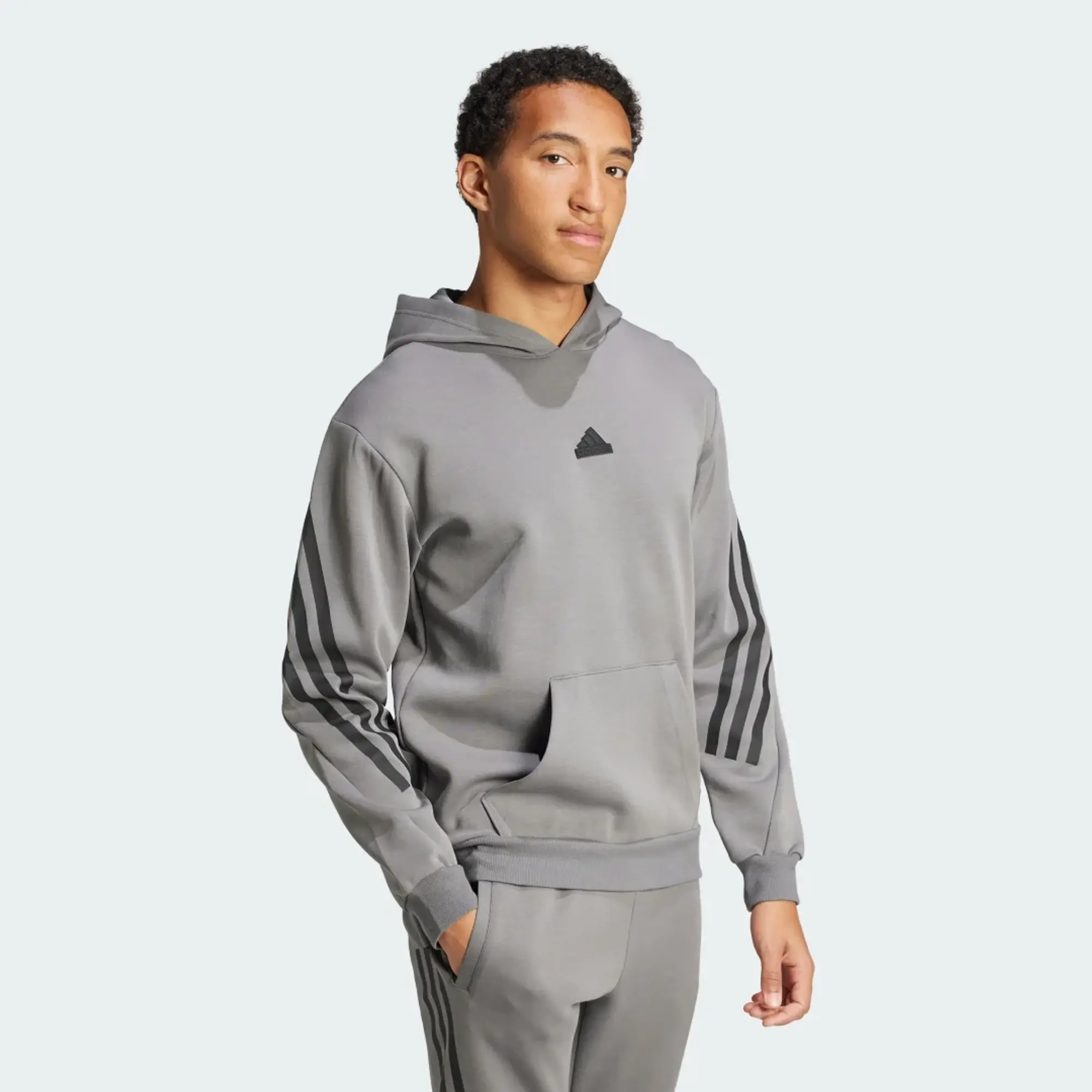 Manchester United x adidas Mens Future Icons 3-Stripes Hoodie Grey