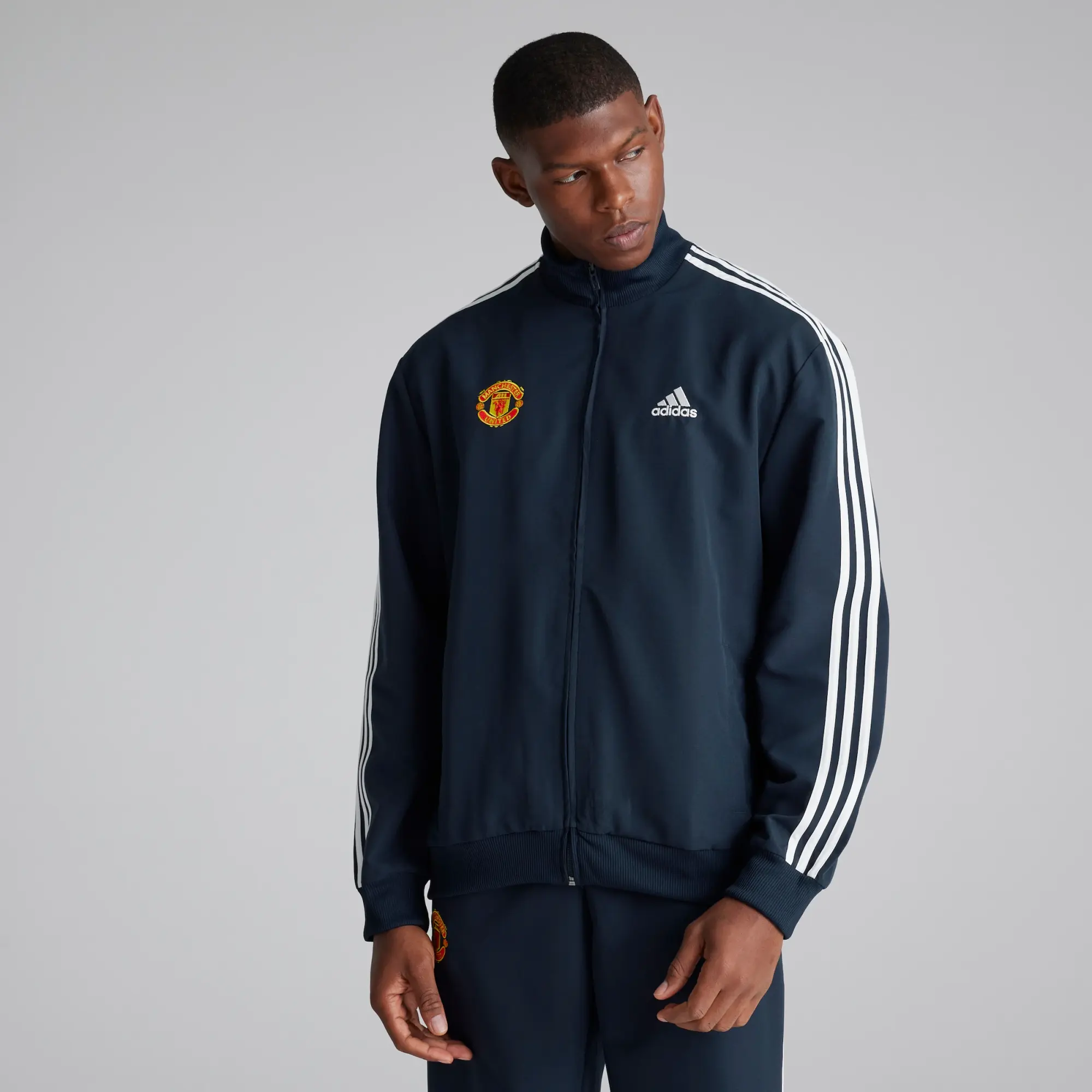 Manchester United x adidas Mens Basic 3-Stripes Woven Tracksuit Navy