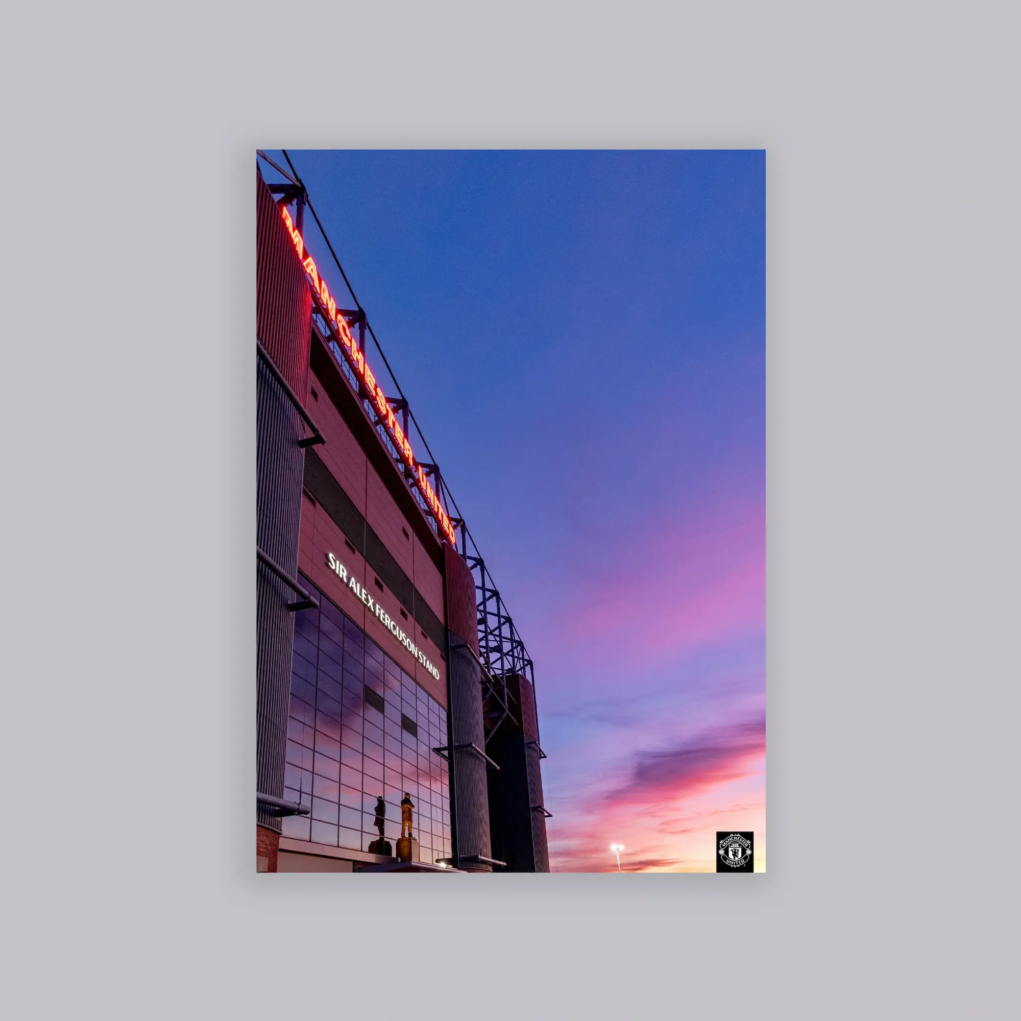 WUNDUR Manchester United SAF Stand Old Trafford Sunset Print A2 Poster Blue
