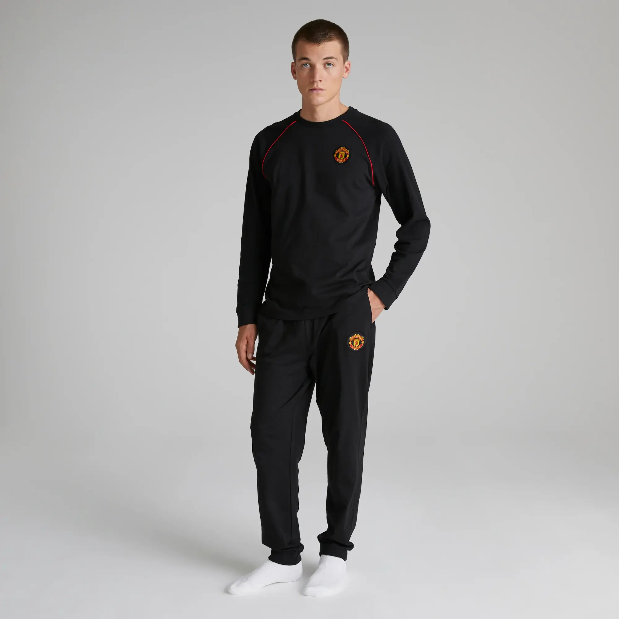 BRECREST Manhester United Mens Long Sleeve Pyjama Set Black
