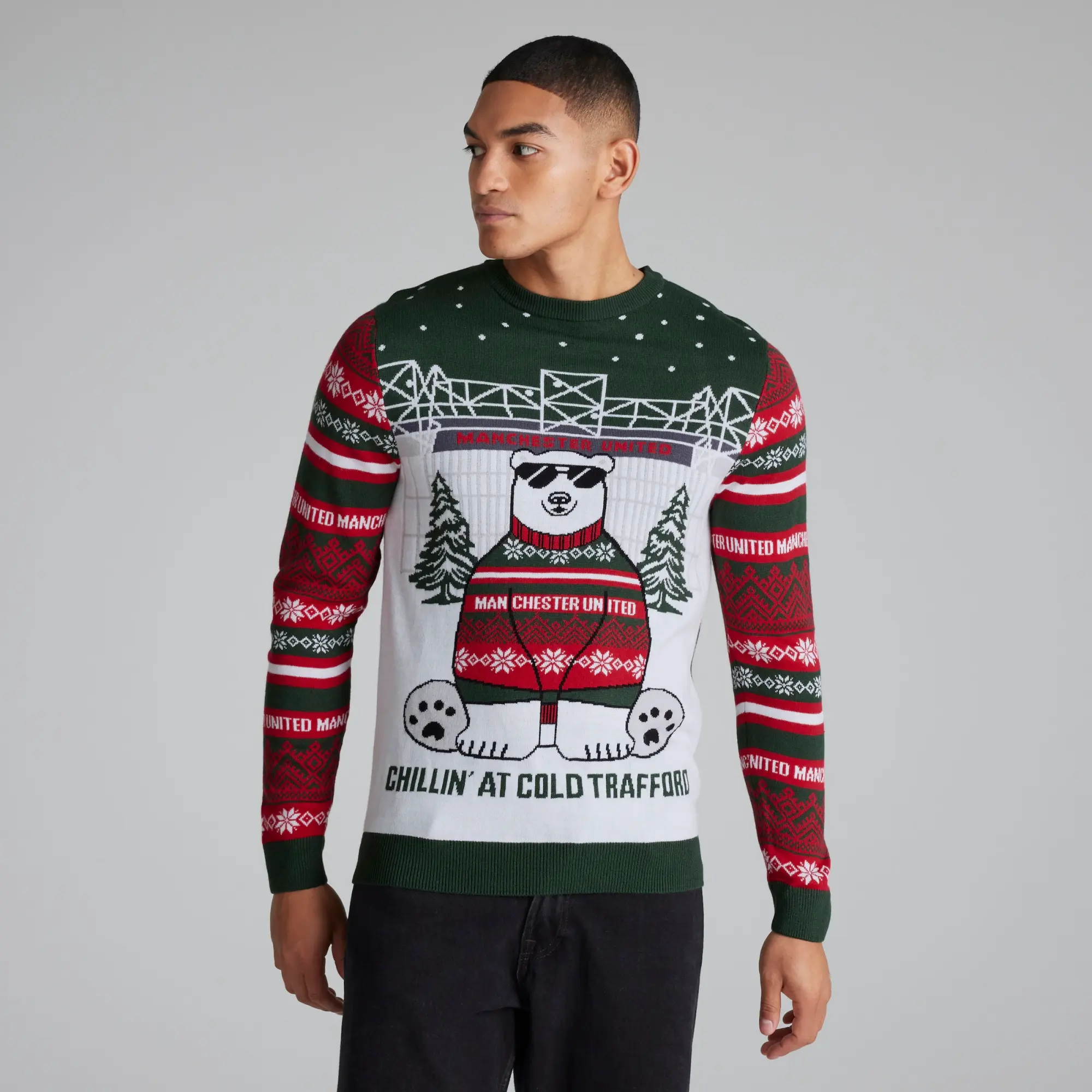 WIEBO Manchester United Polar Bear Christmas Jumper Green