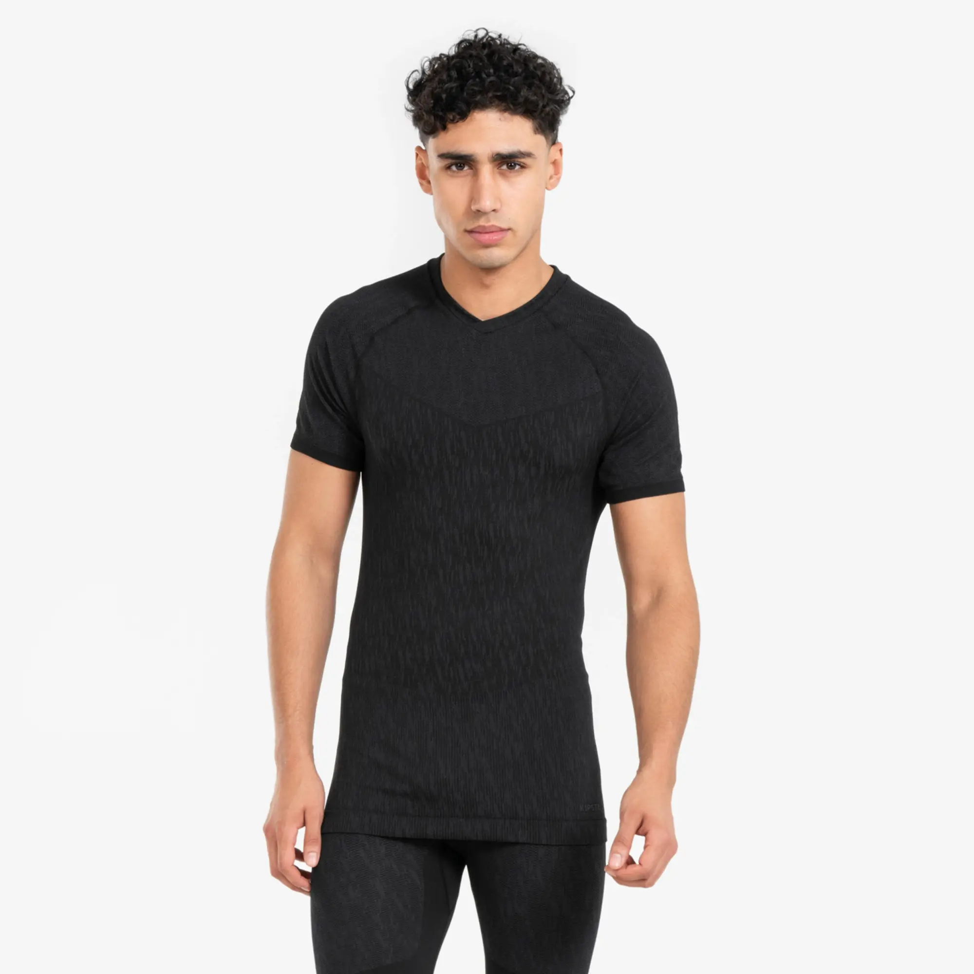 Kipsta Adult Short-Sleeved Thermal Base Layer Top Keepdry - Black