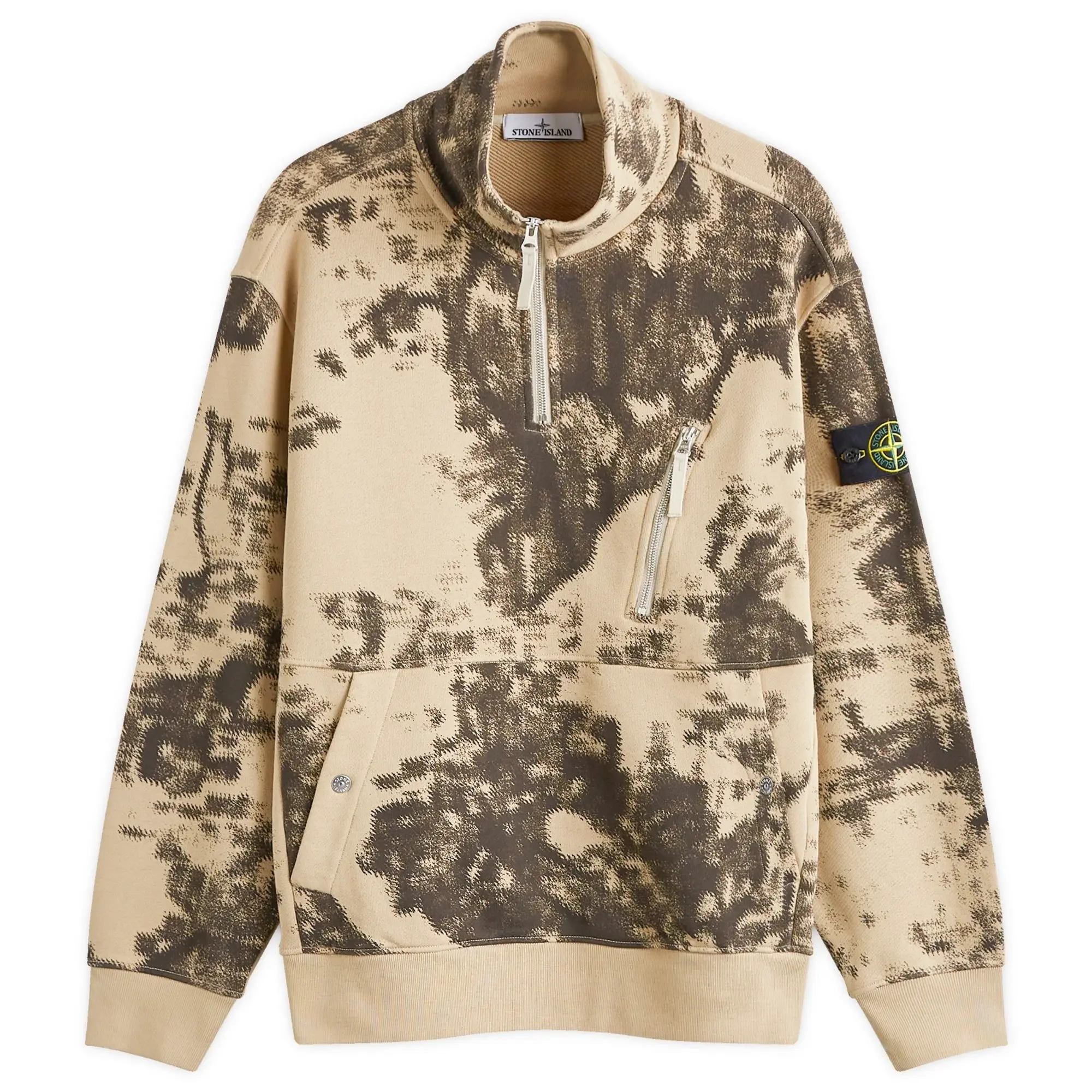 Stone Island Men's Earth Mapping Camo Half Zip Sweatshirt Dove Grey