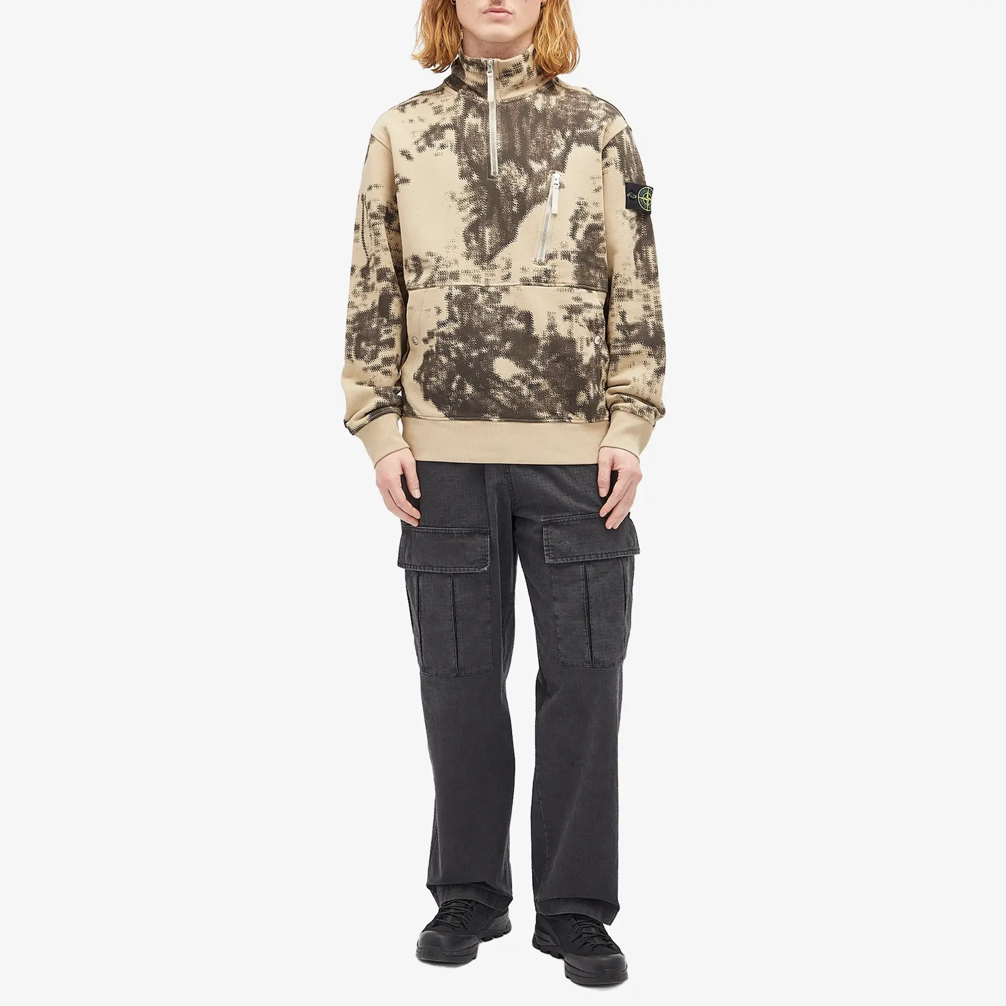 Stone Island Men's Earth Mapping Camo Half Zip Sweatshirt Dove Grey