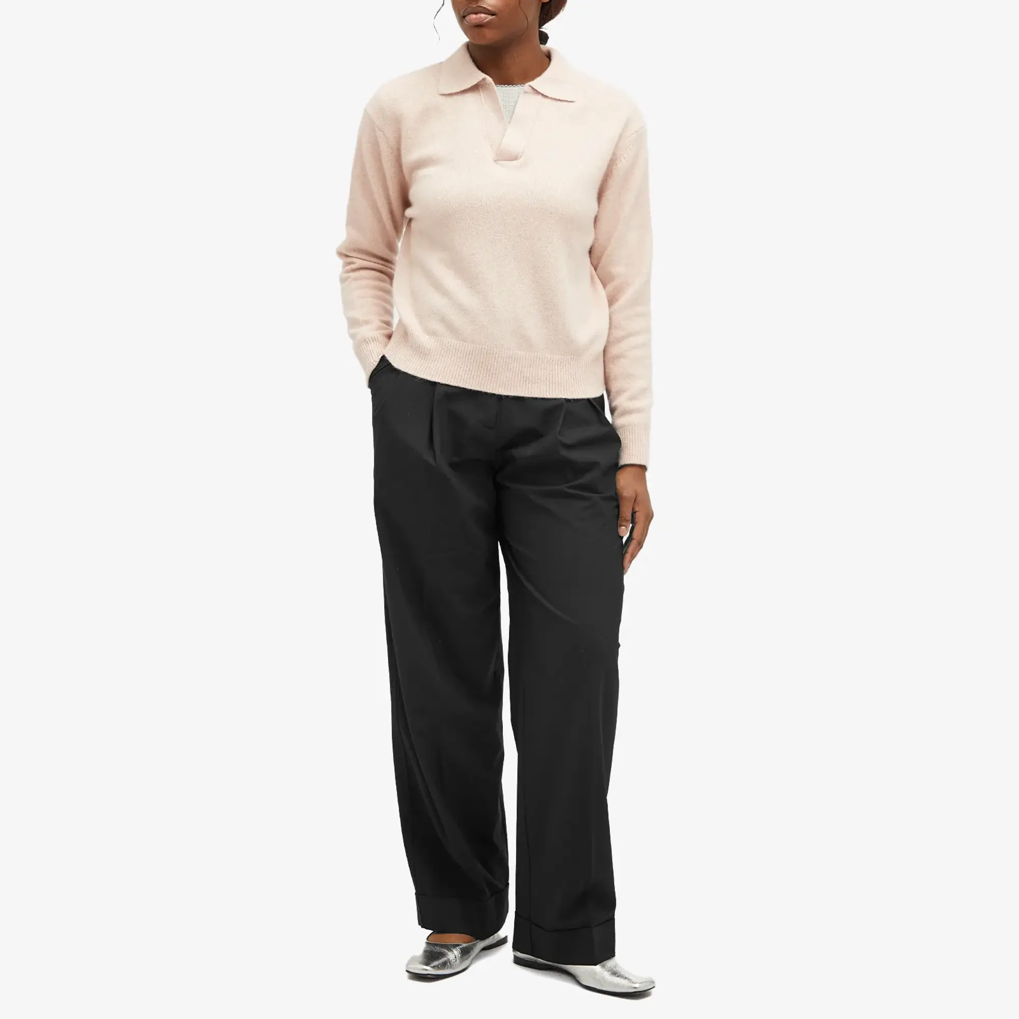 GANNI Women's Drapey Melange Loose Mid Waist Pants Black