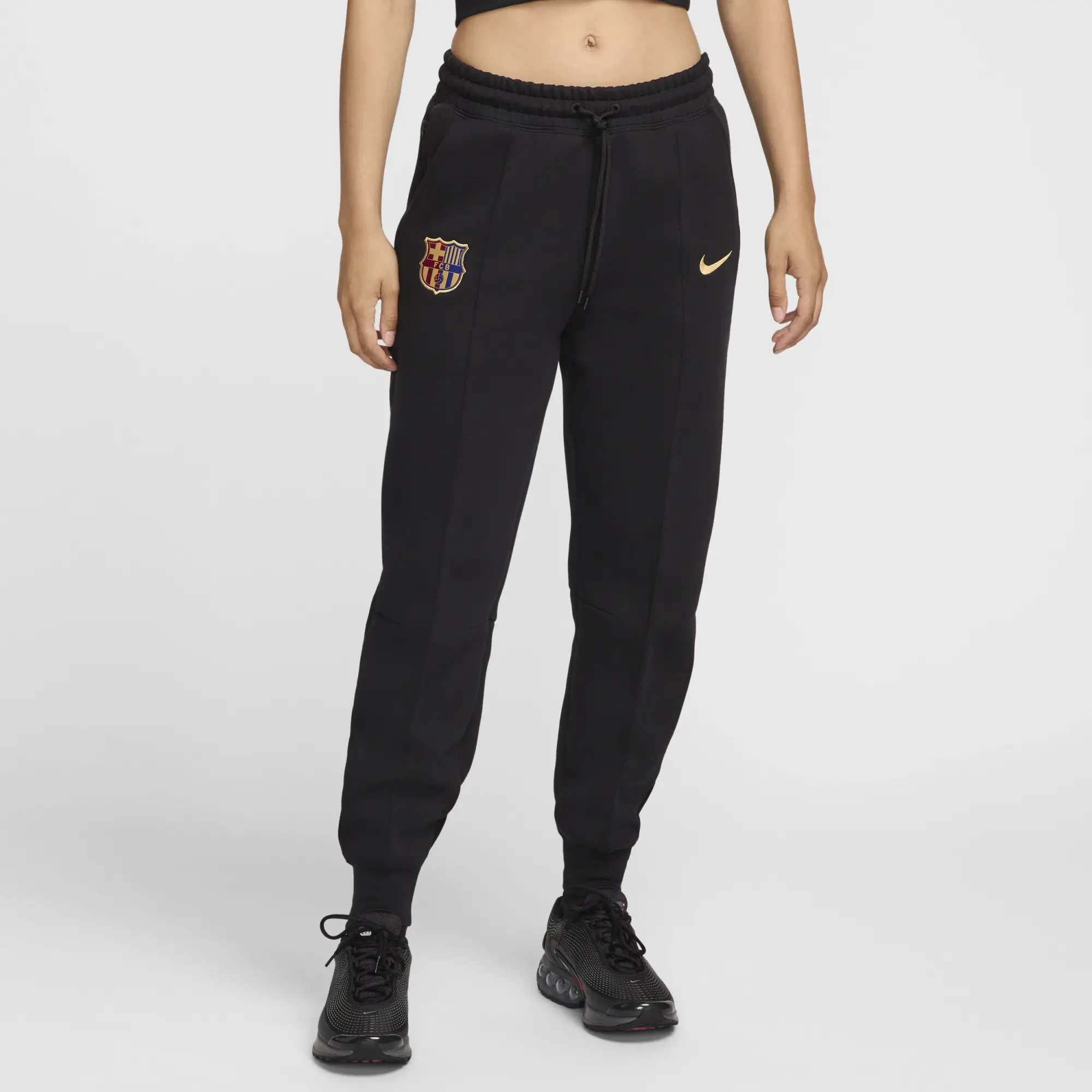 F.C. Barcelona Tech Fleece Women s Nike Football Mid Rise Joggers Black Cotton Polyester FN8430 010 FOOTY.COM