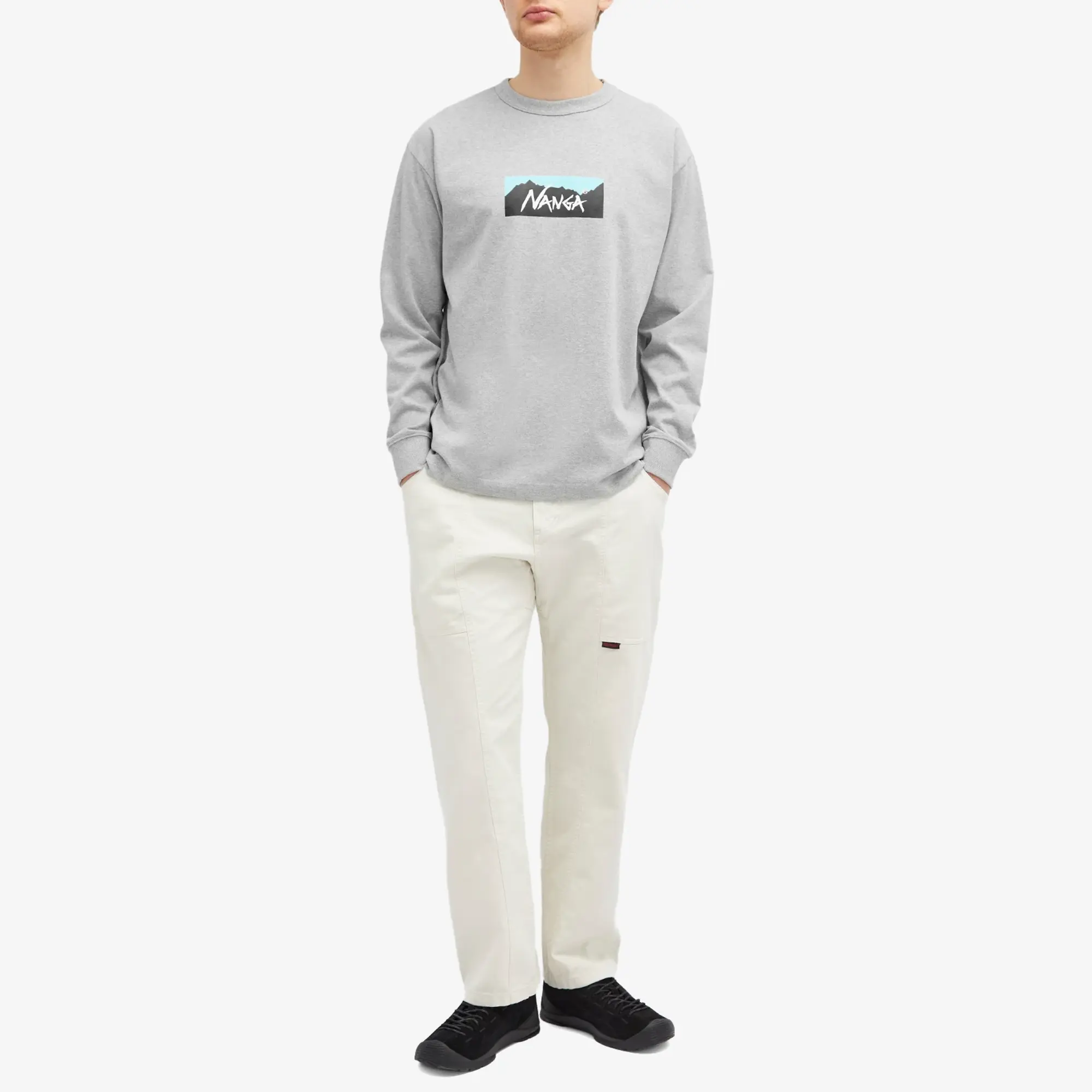 Nanga Men's Long Sleeve Eco Hybrid Box Logo T-Shirt Light Grey