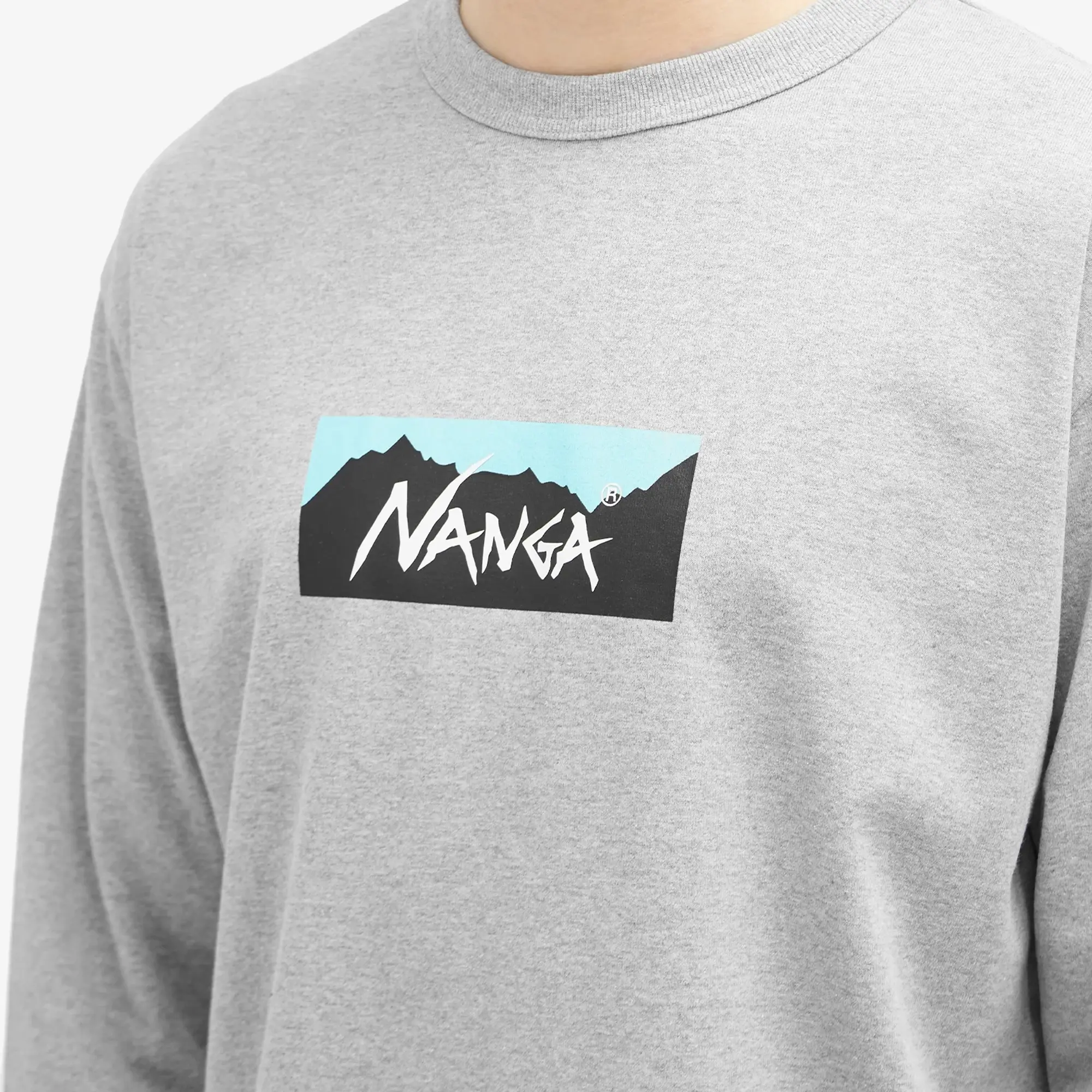 Nanga Men's Long Sleeve Eco Hybrid Box Logo T-Shirt Light Grey