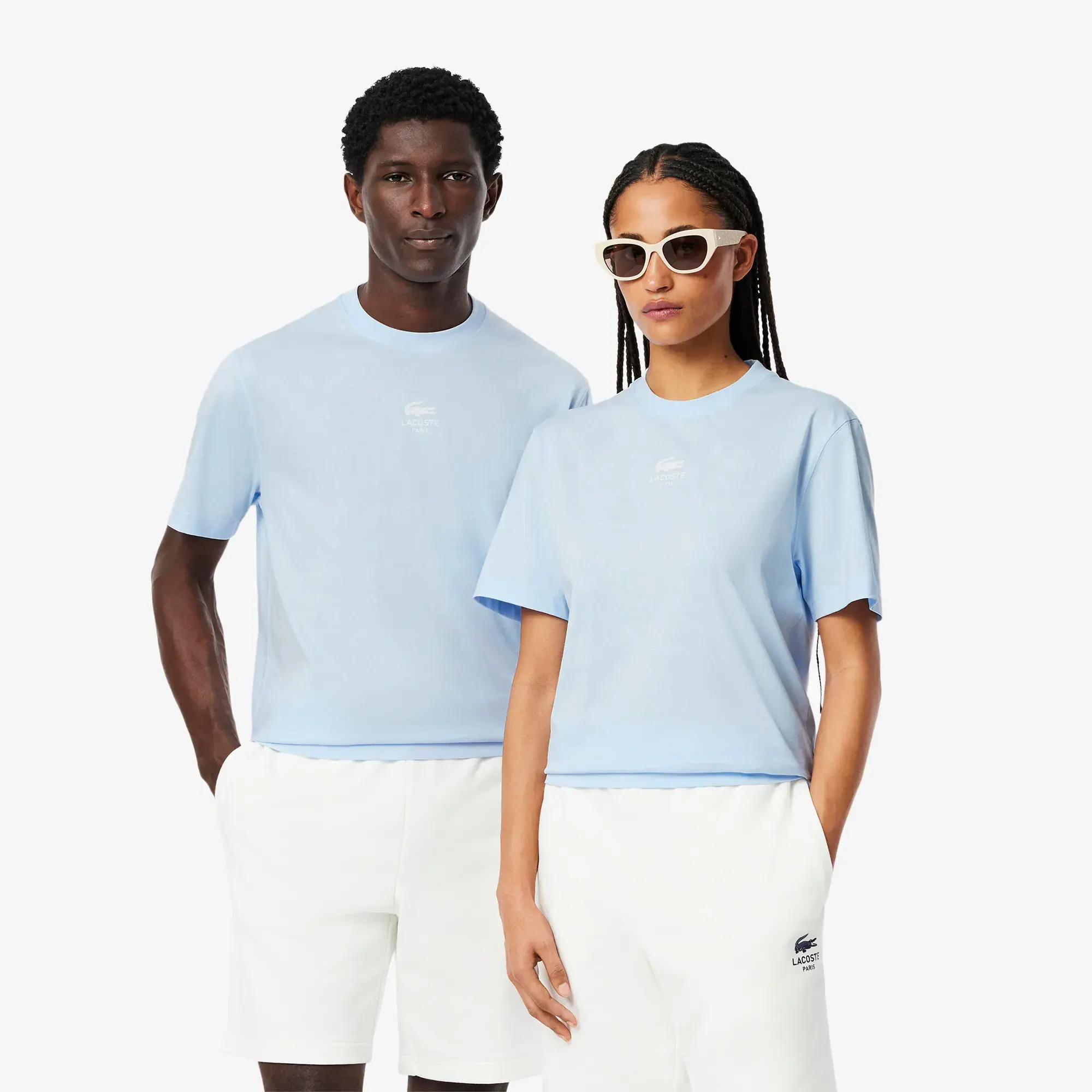 Lacoste Signature Print Cotton T-shirt - Light Blue