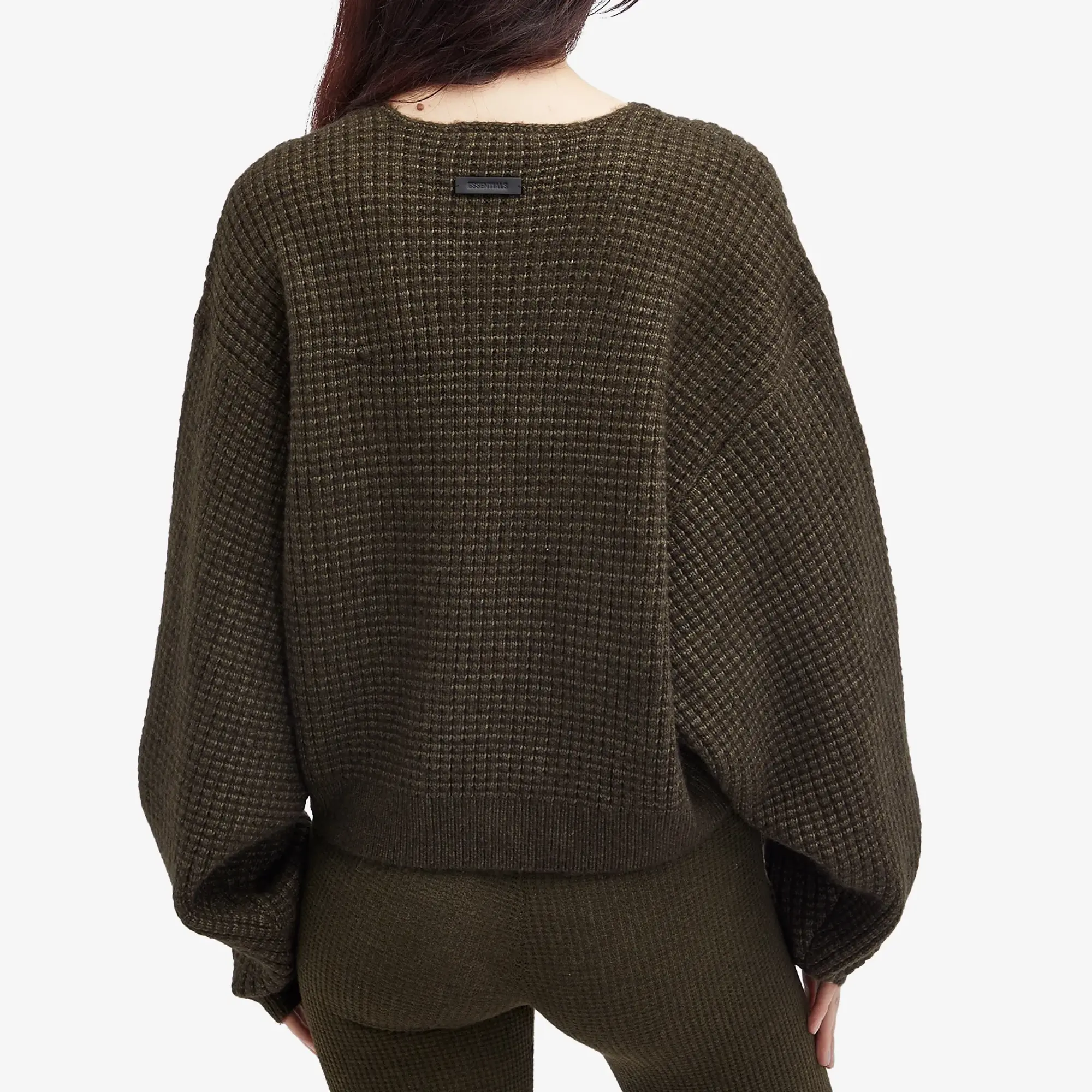 Fear of God ESSENTIALS Women's Heavy Waffle Cropped Sweatshirt Brown