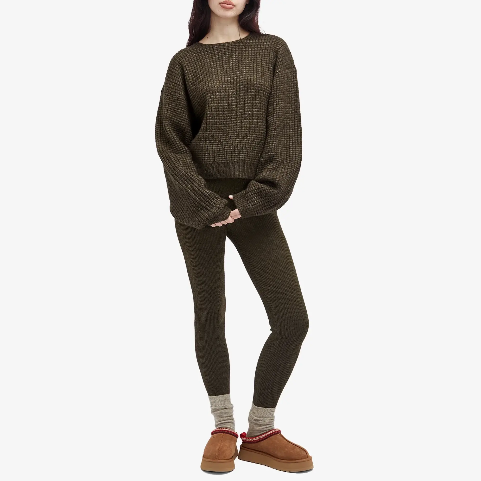 Fear of God ESSENTIALS Women's Heavy Waffle Cropped Sweatshirt Brown