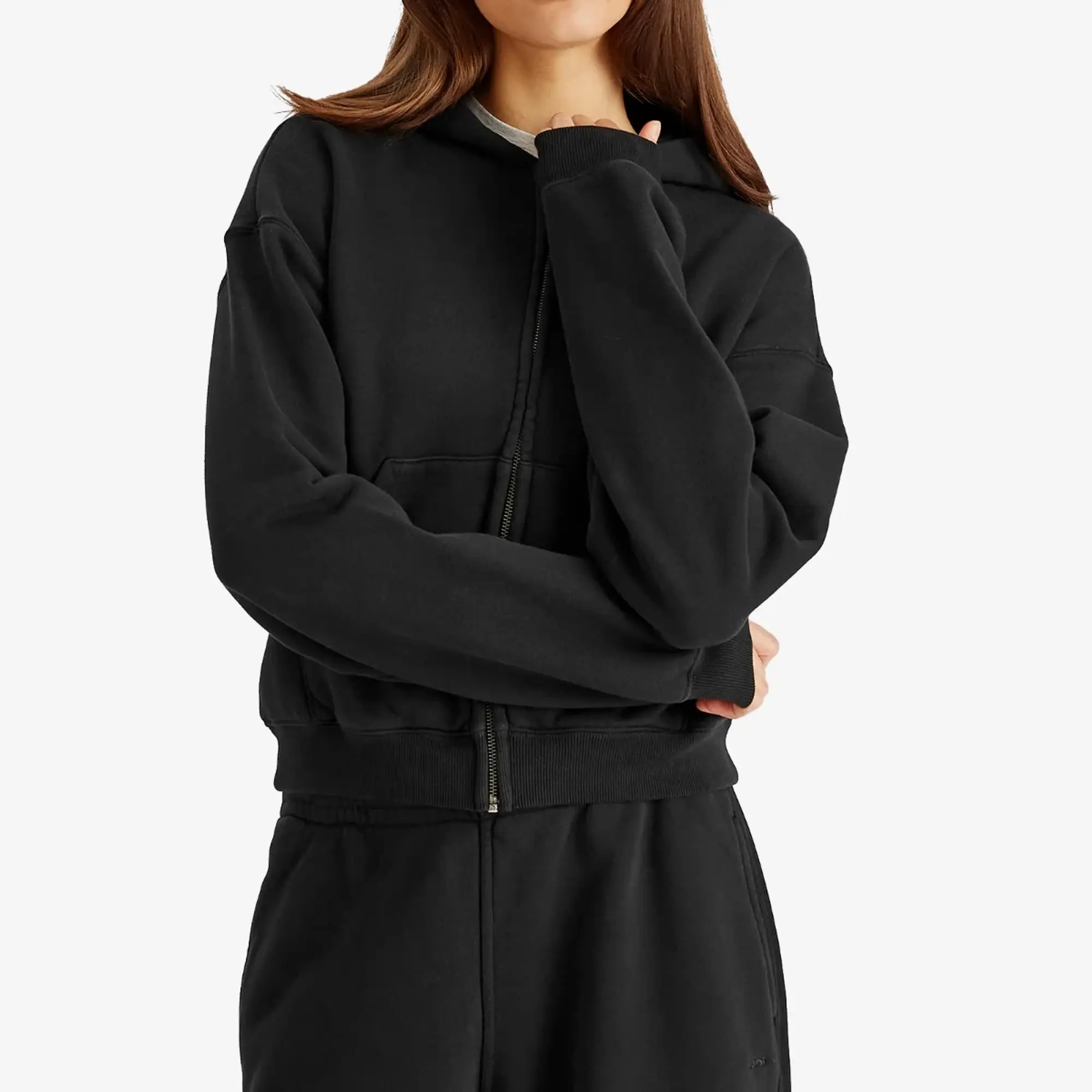 SKIMS Women's Vintage Fleece Zip-Up Hoodie Washed Onyx