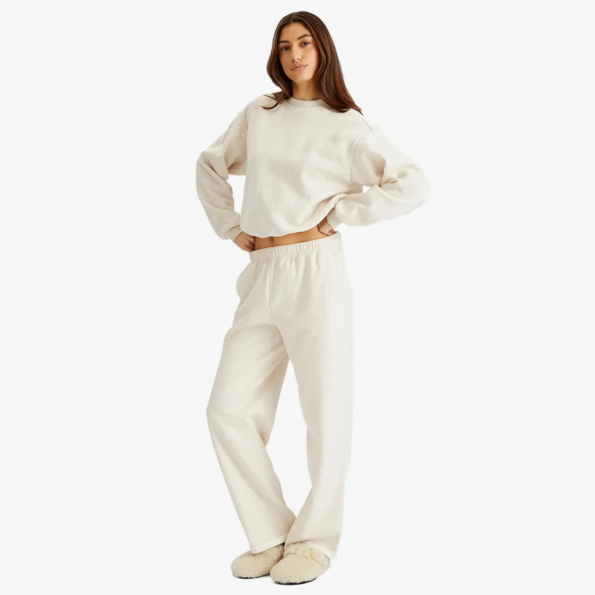 SKIMS Women's Cotton Fleece Straight Leg Pant Oatmeal Heather