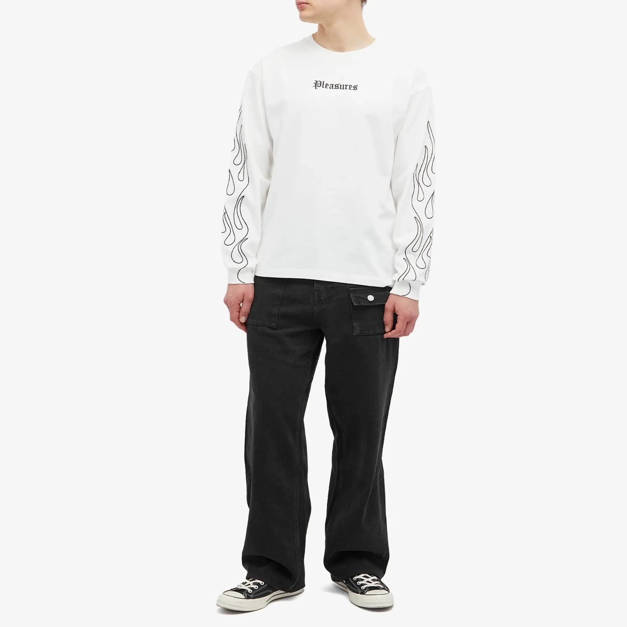 Pleasures Men's Fiery Heavyweight Longsleeve T-Shirt White