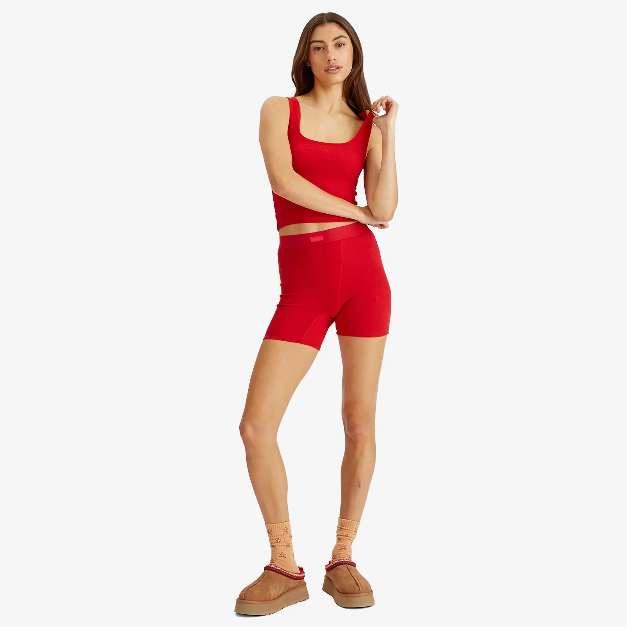 SKIMS Women's Cotton Rib Boxer Cranberry