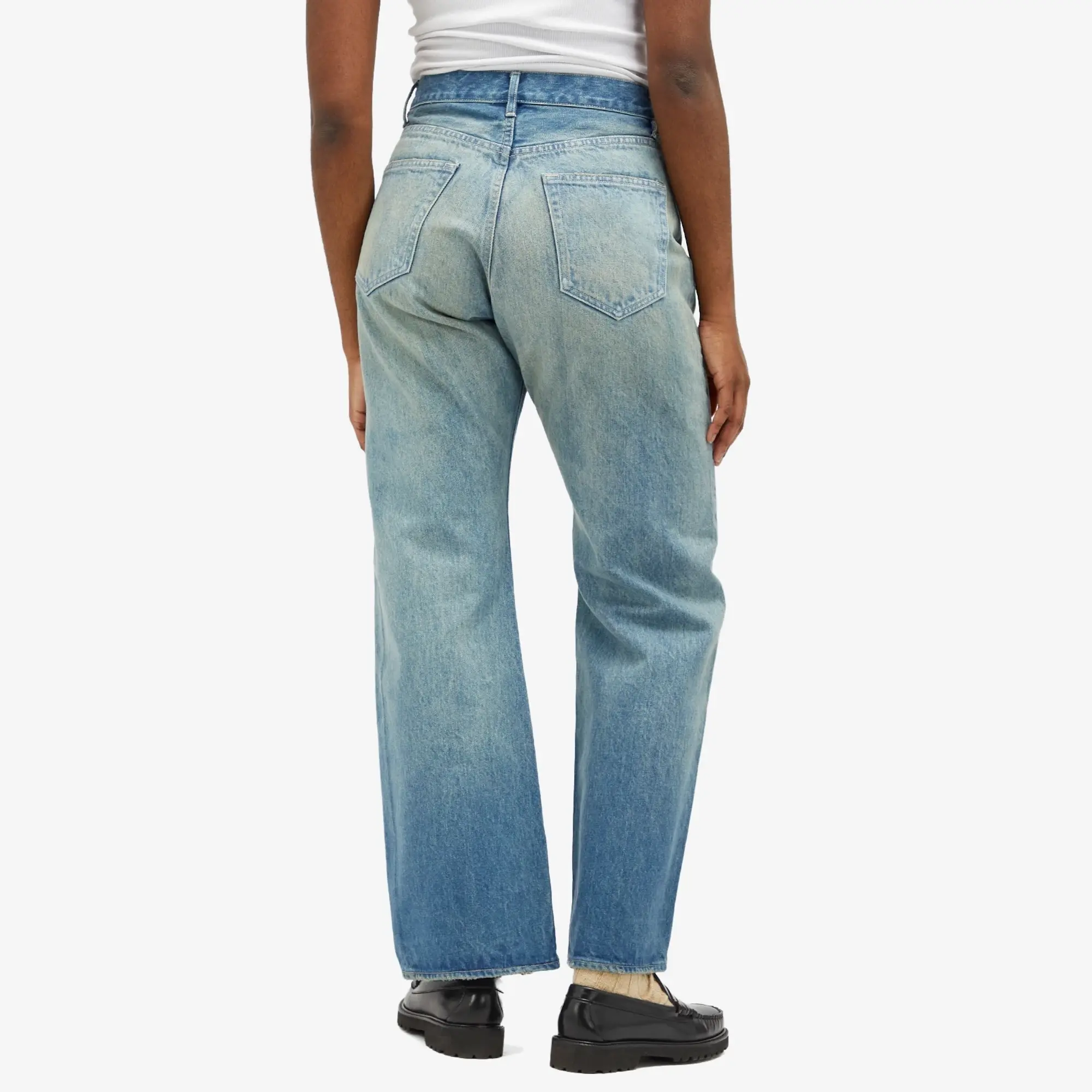 Auralee Women's Selvedge Faded Heavy Denim Pants Faded Indigo