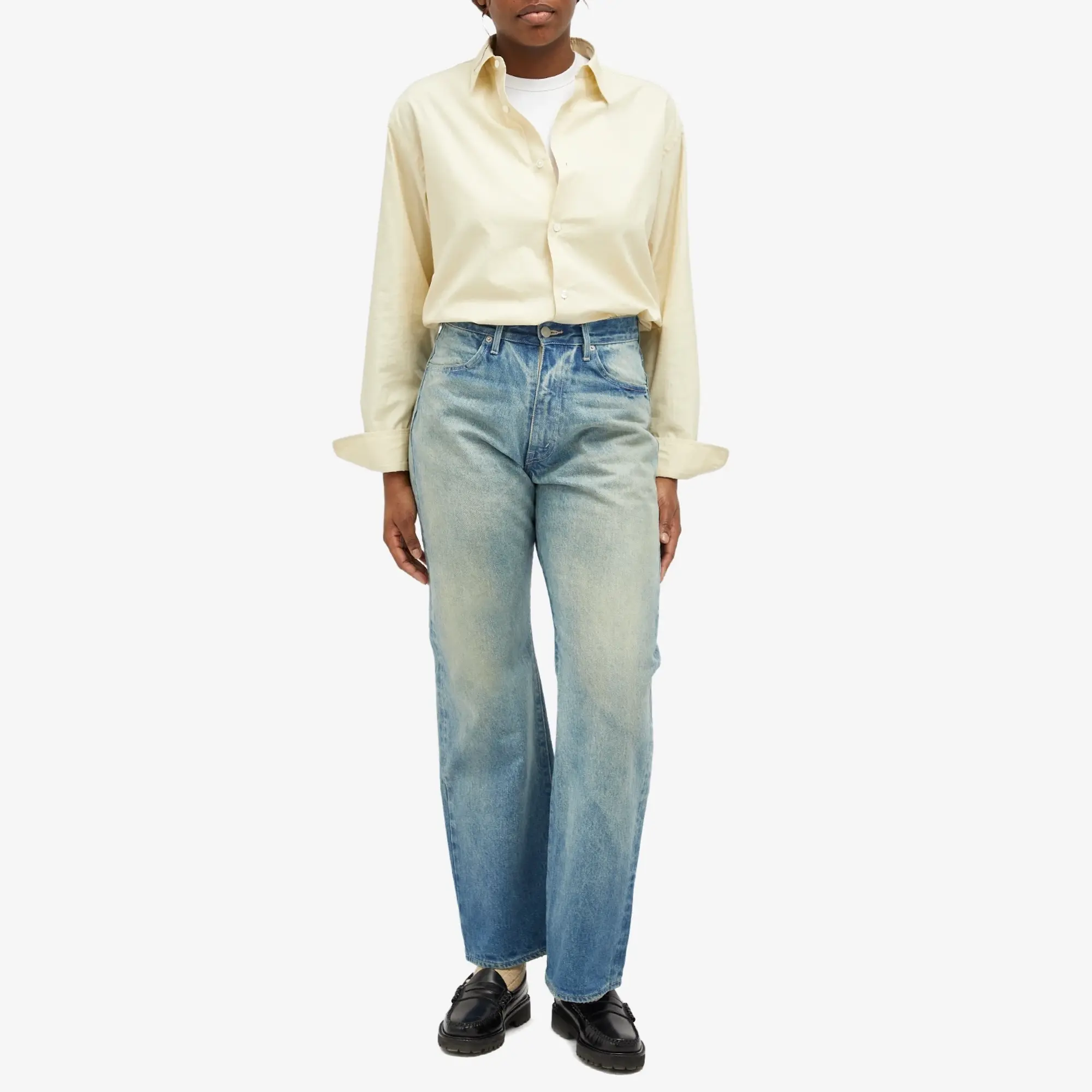 Auralee Women's Selvedge Faded Heavy Denim Pants Faded Indigo