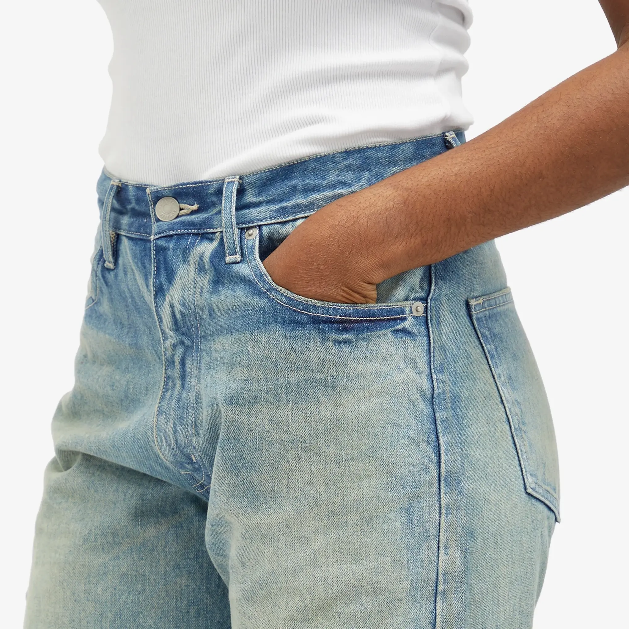 Auralee Women's Selvedge Faded Heavy Denim Pants Faded Indigo