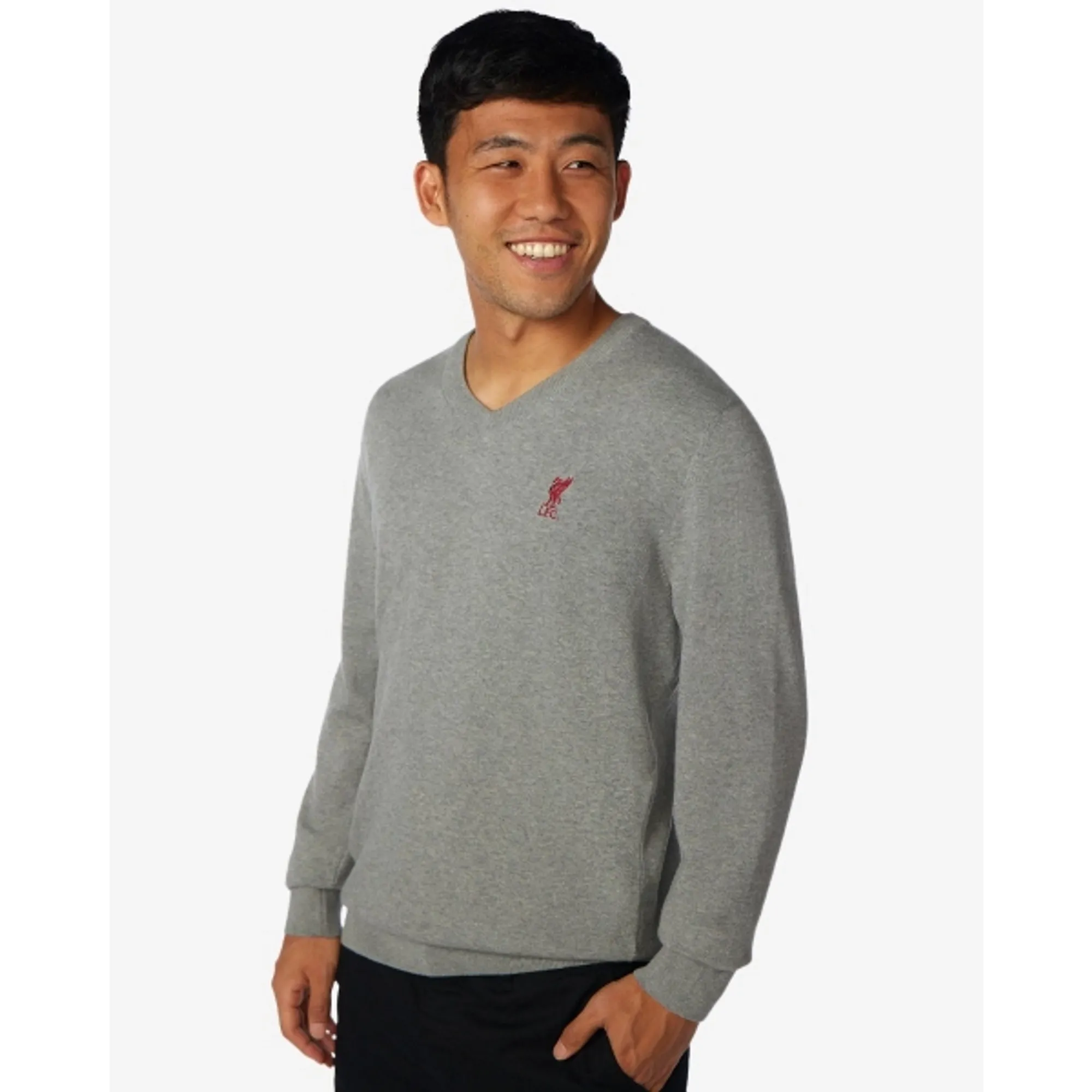 Liverpool FC LFC V Neck Cotton Knit Jumper Grey