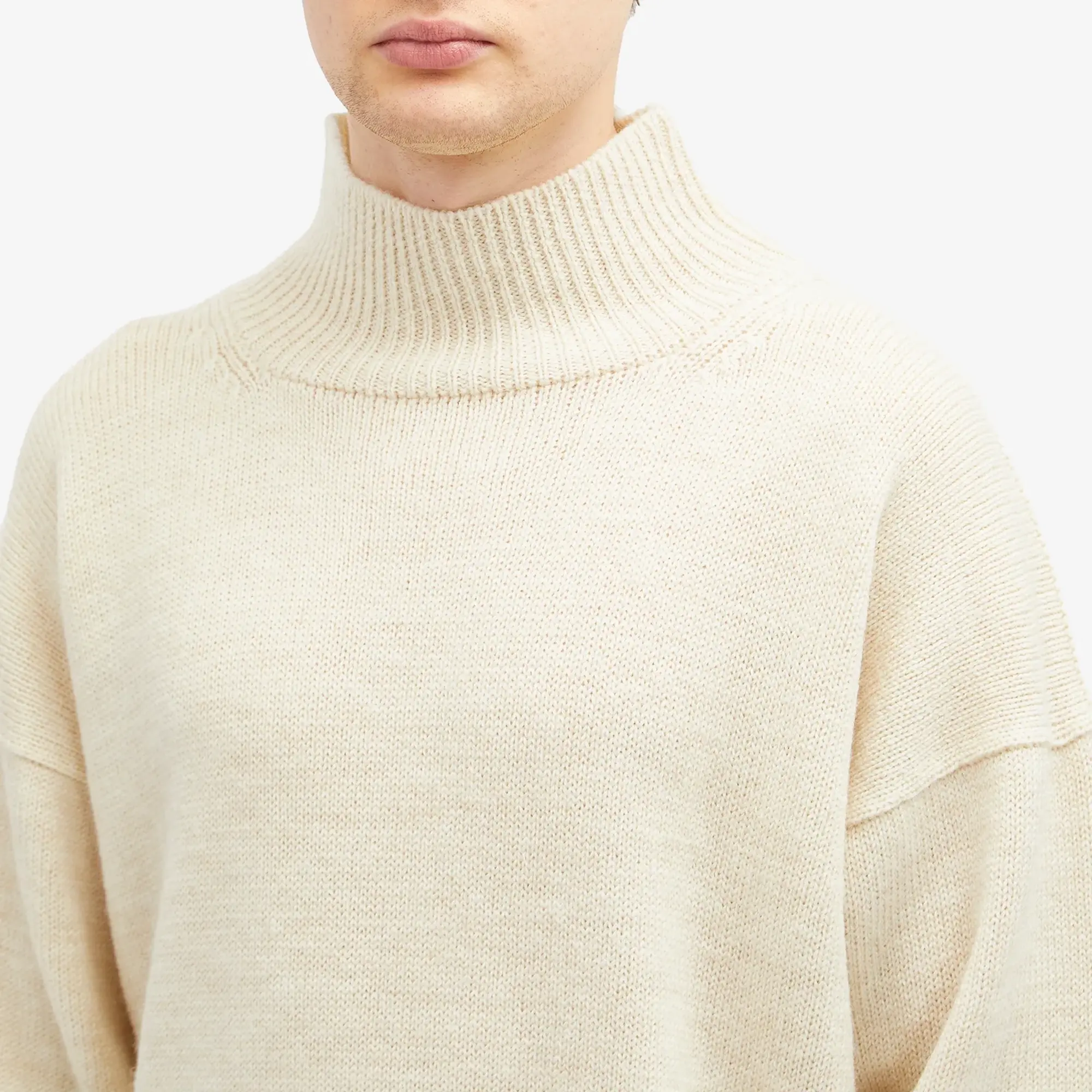 MHL by Margaret Howell Men's T-Shape Roll Neck Knit Sweatshirt Light Natural