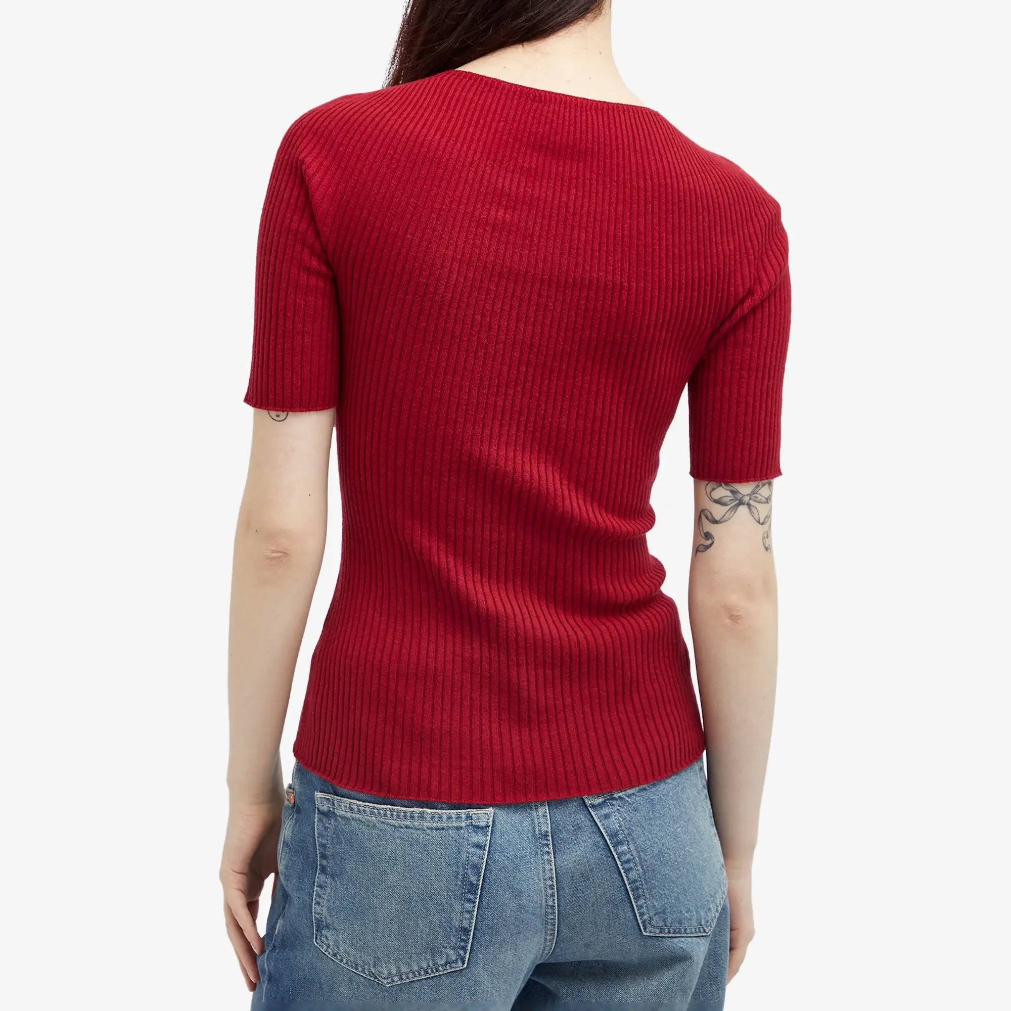 Courrèges Women's Short Sleeves Light Rib Sweater Grenat