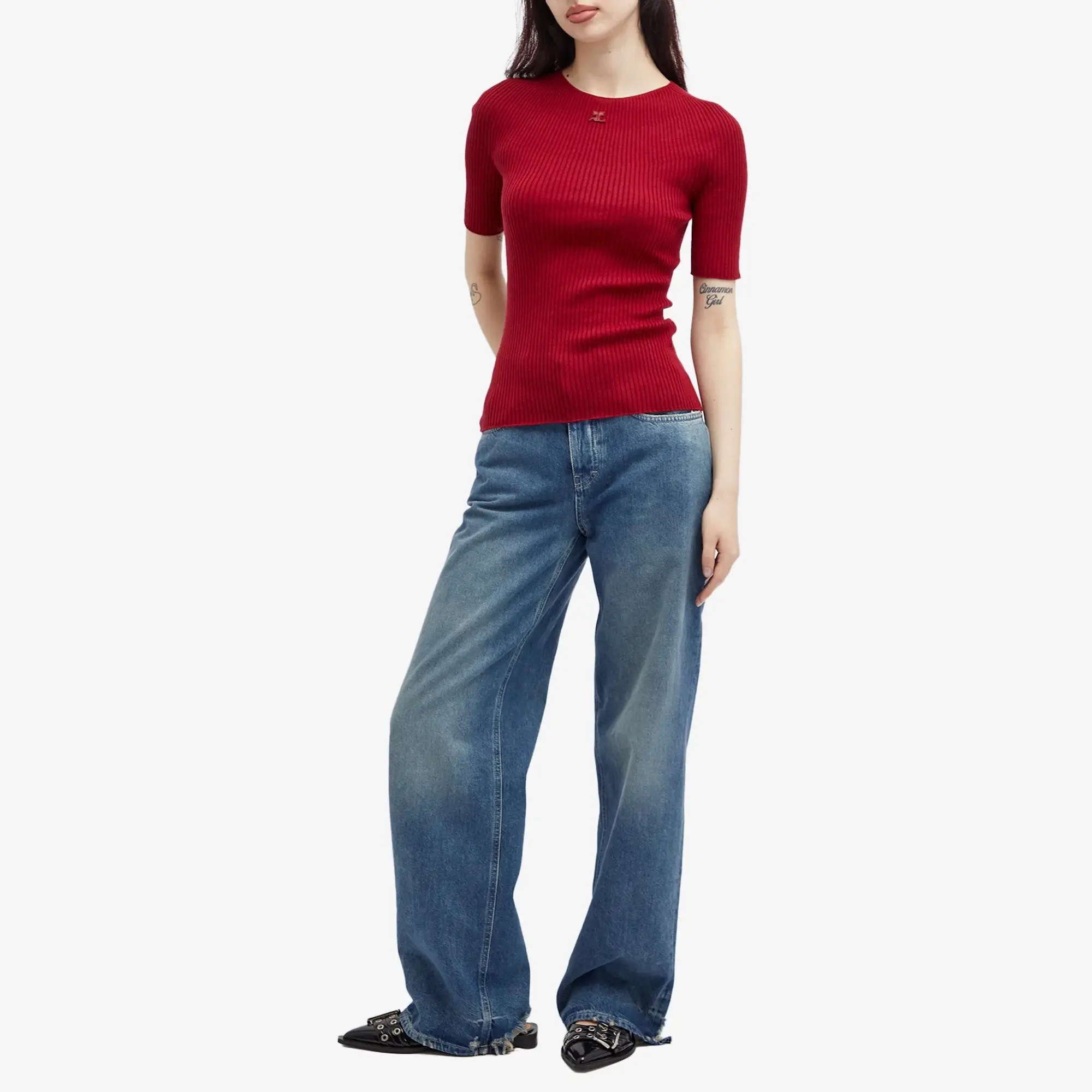 Courrèges Women's Short Sleeves Light Rib Sweater Grenat
