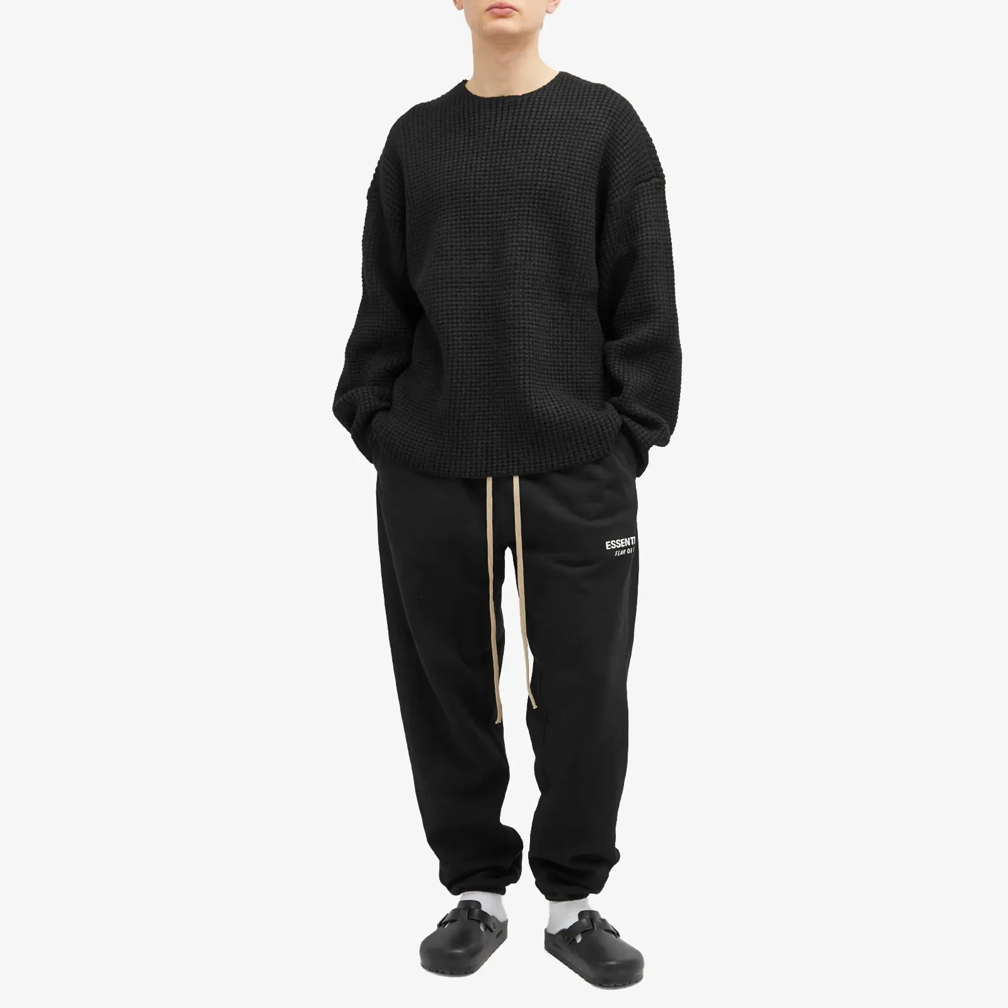 Fear of God ESSENTIALS Men's Heavy Waffle Crew Neck Sweatshirt Black