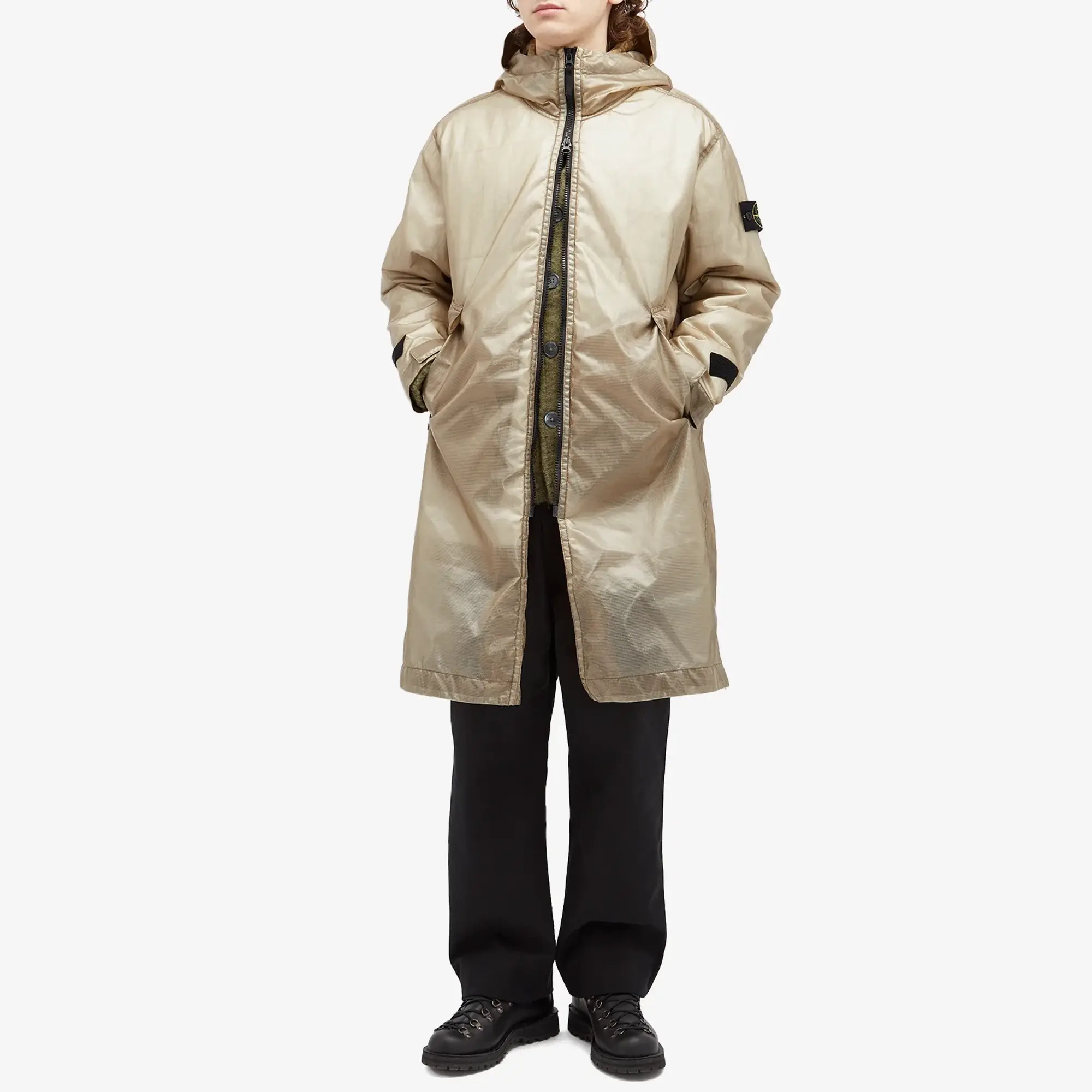 Stone Island Men's Glass Cover-TC Hooded Jacket Biscuit