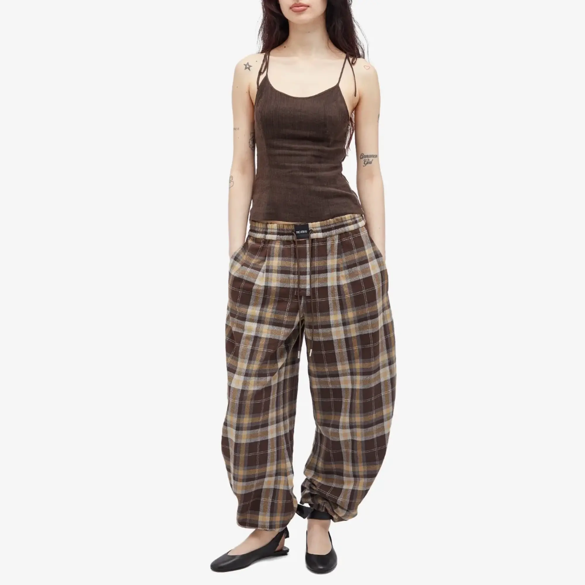 The Attico Women's Long Checked Pants Chocolate