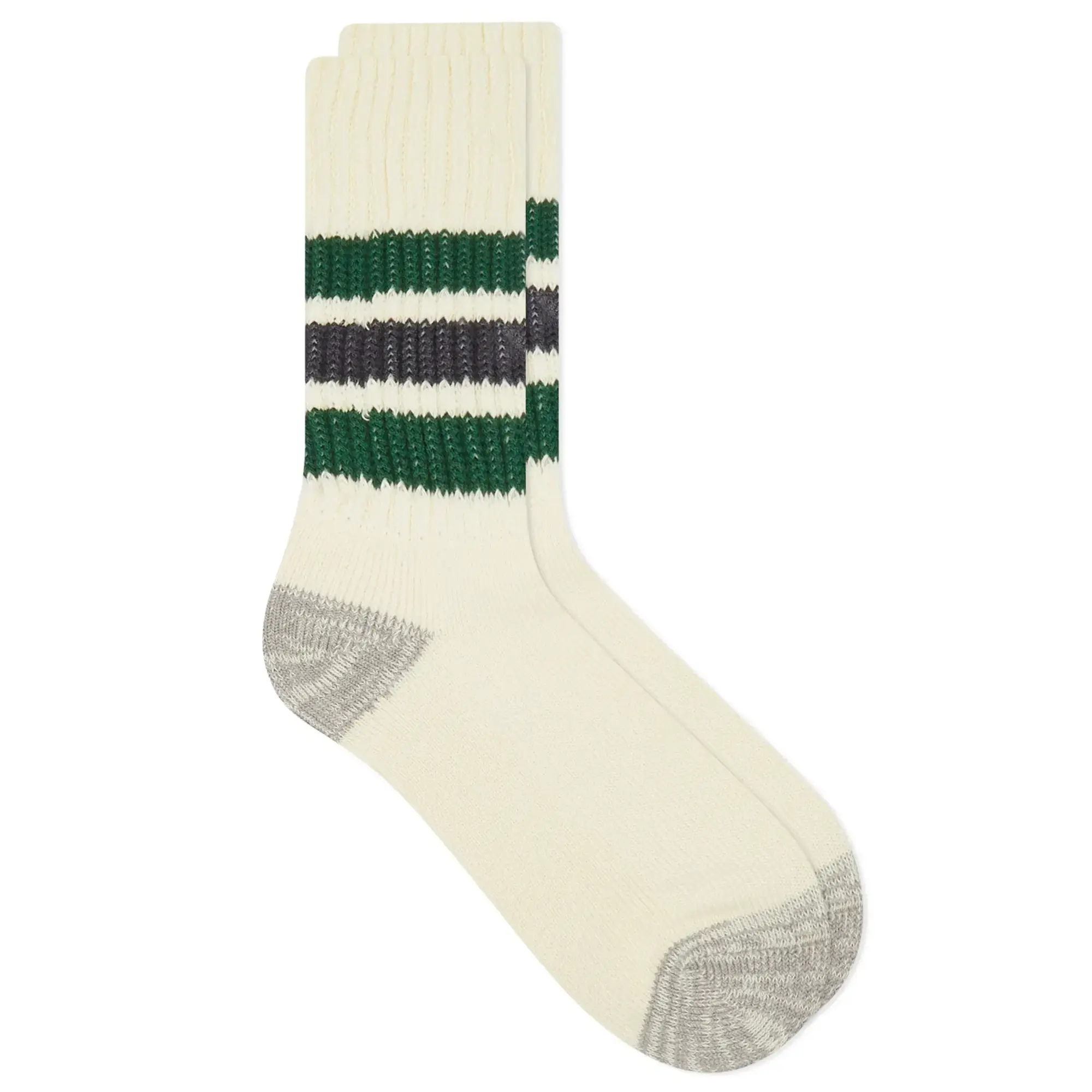 RoToTo Coarse Ribbed Oldschool Crew Socks - Green / Charcoal