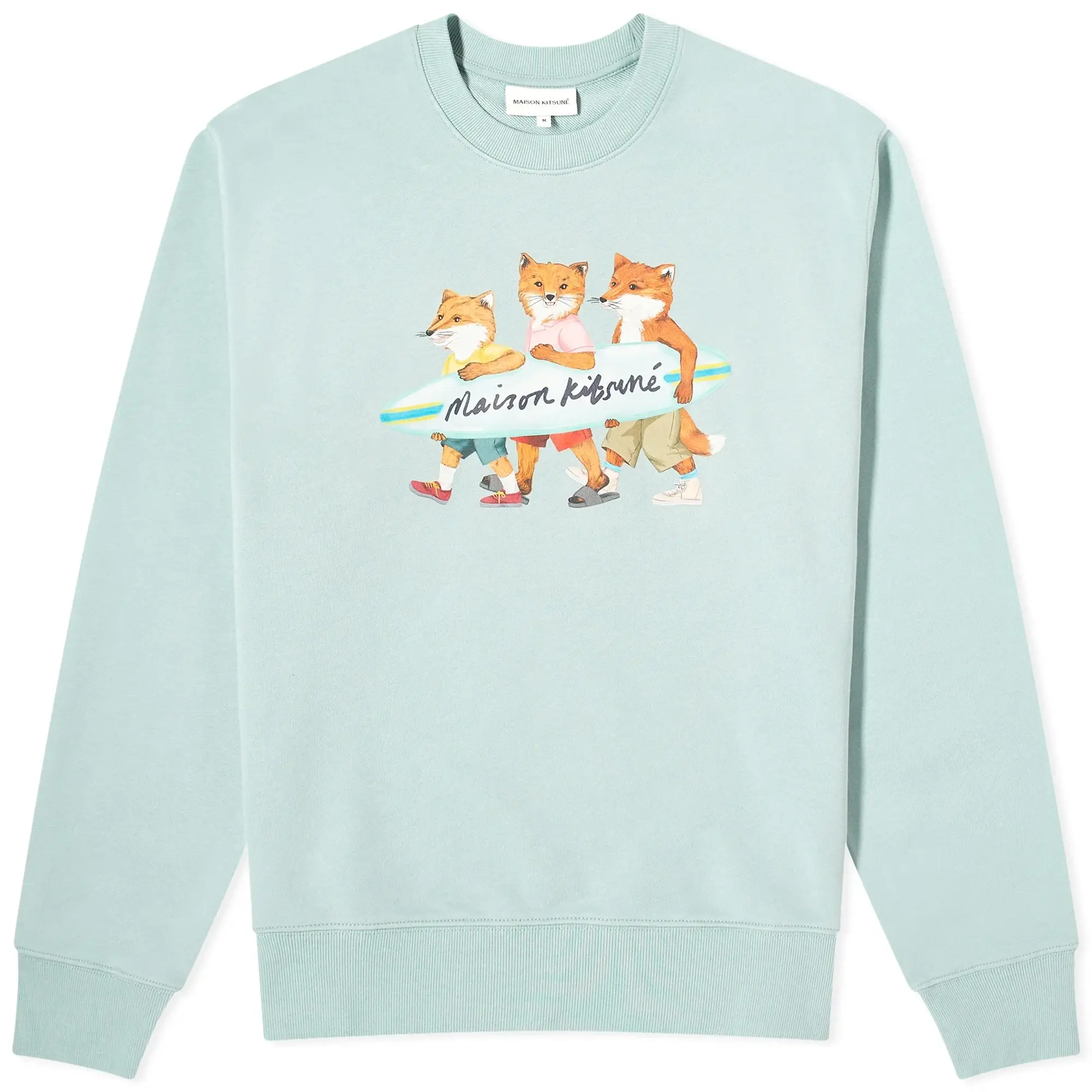 Maison Kitsuné Men's Surfing Foxes Crew Sweat Seafoam