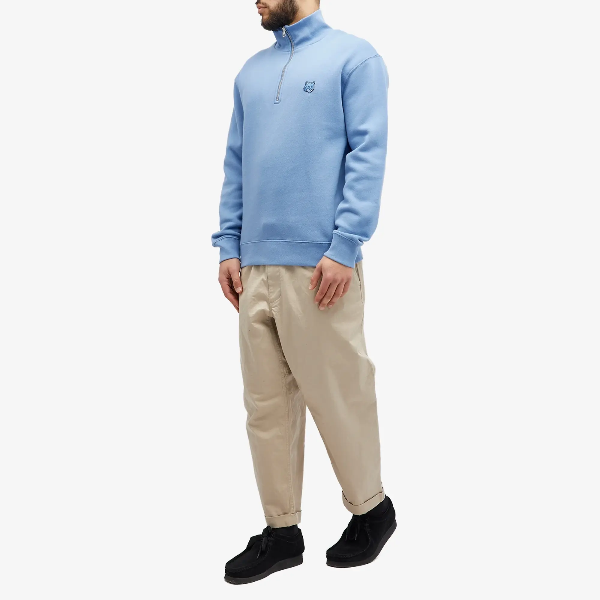 Maison Kitsuné Maison Kitsune Bold Fox Head Patch Comfort Half Zip Sweatshirt Men Half-Zips Blue