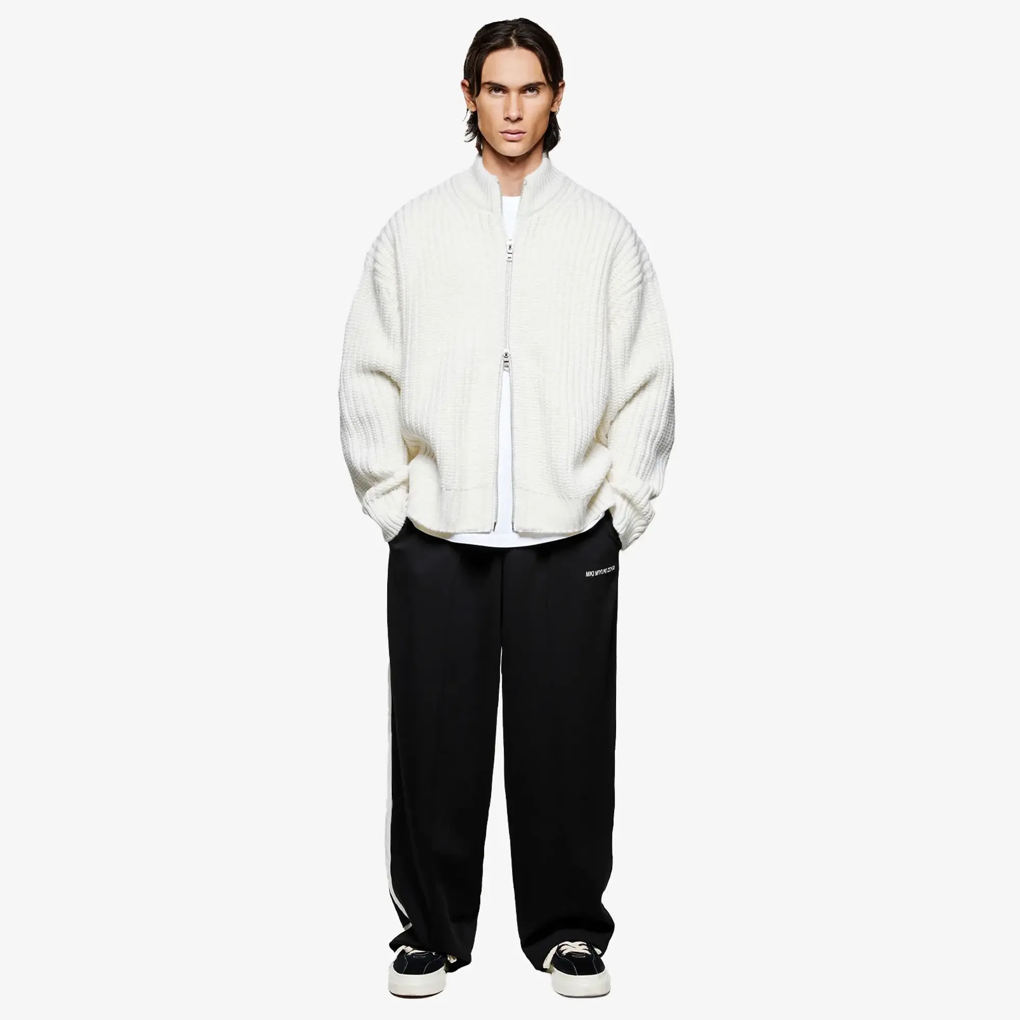 MKI Men's Chunky Rib Knit Track Jacket Off White