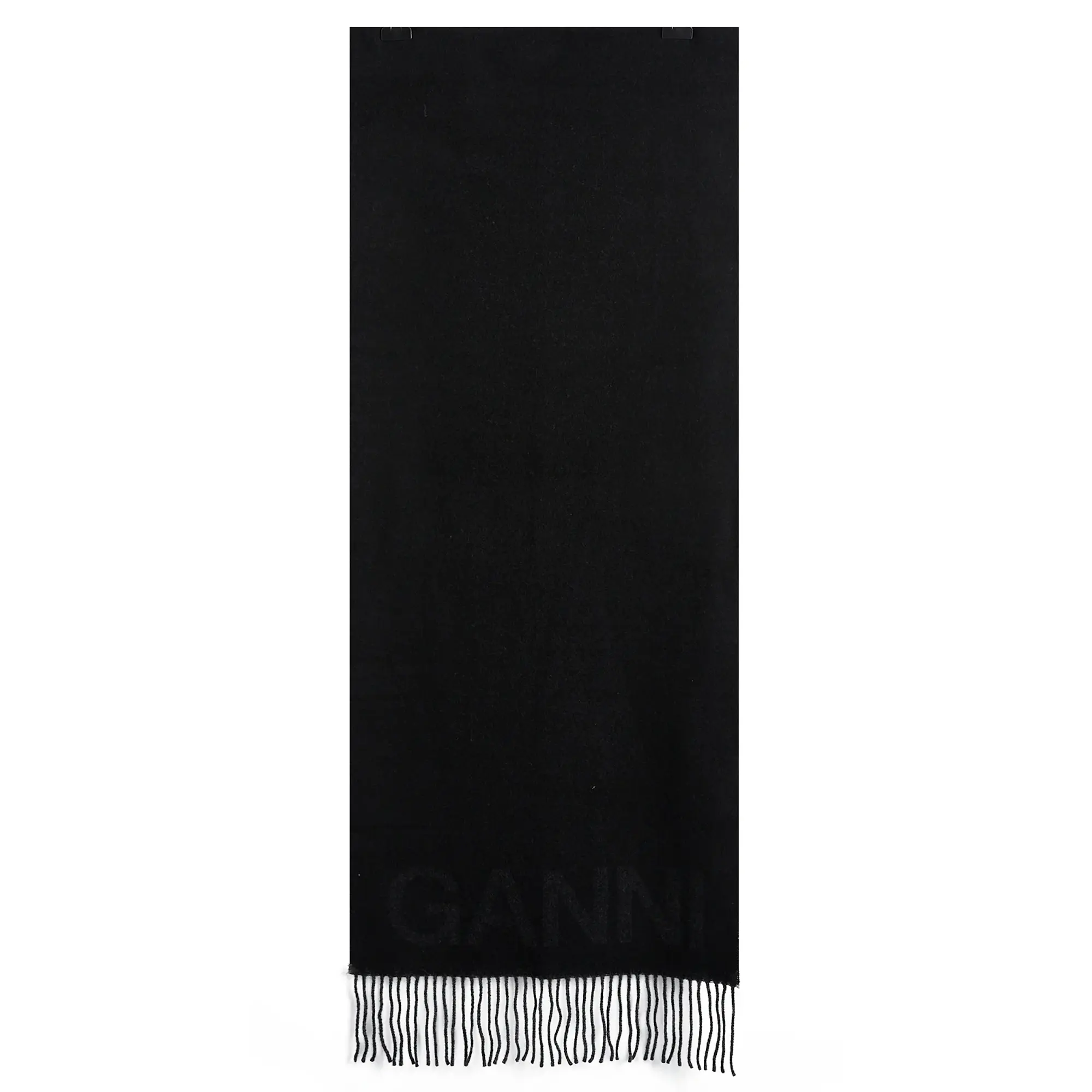 Ganni Fringed Wool Scarf Women Scarves Black