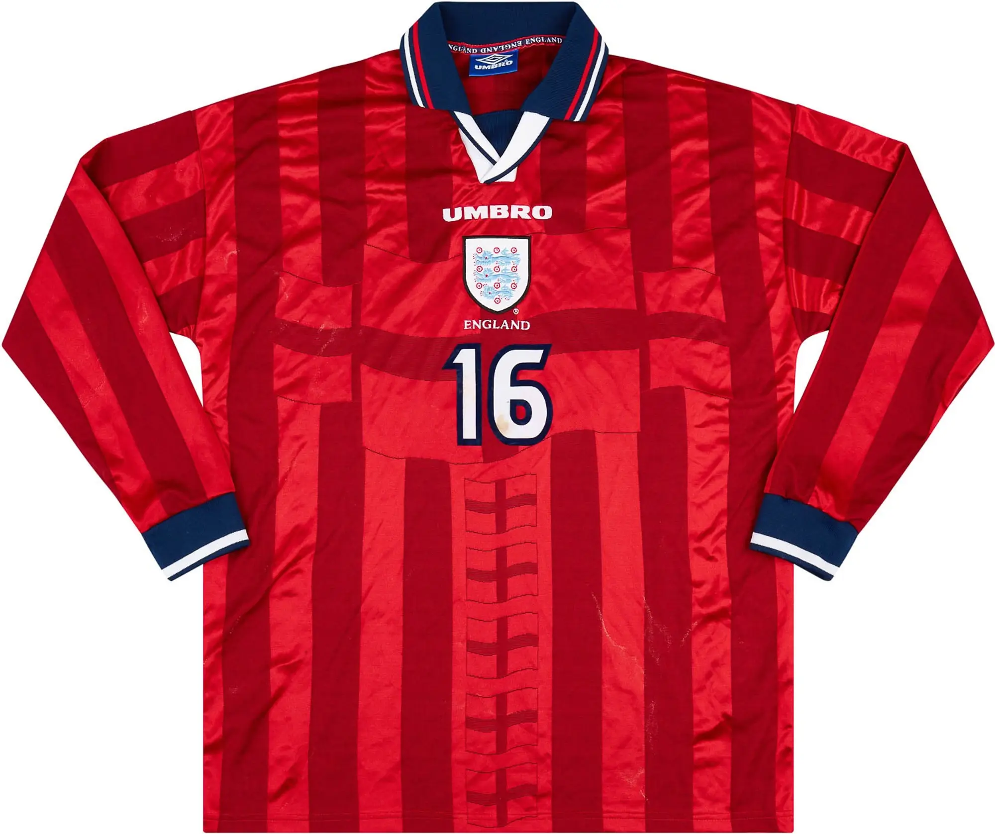 Umbro 1997-99 England Match Issue Away L/S Shirt #16 (Butt)