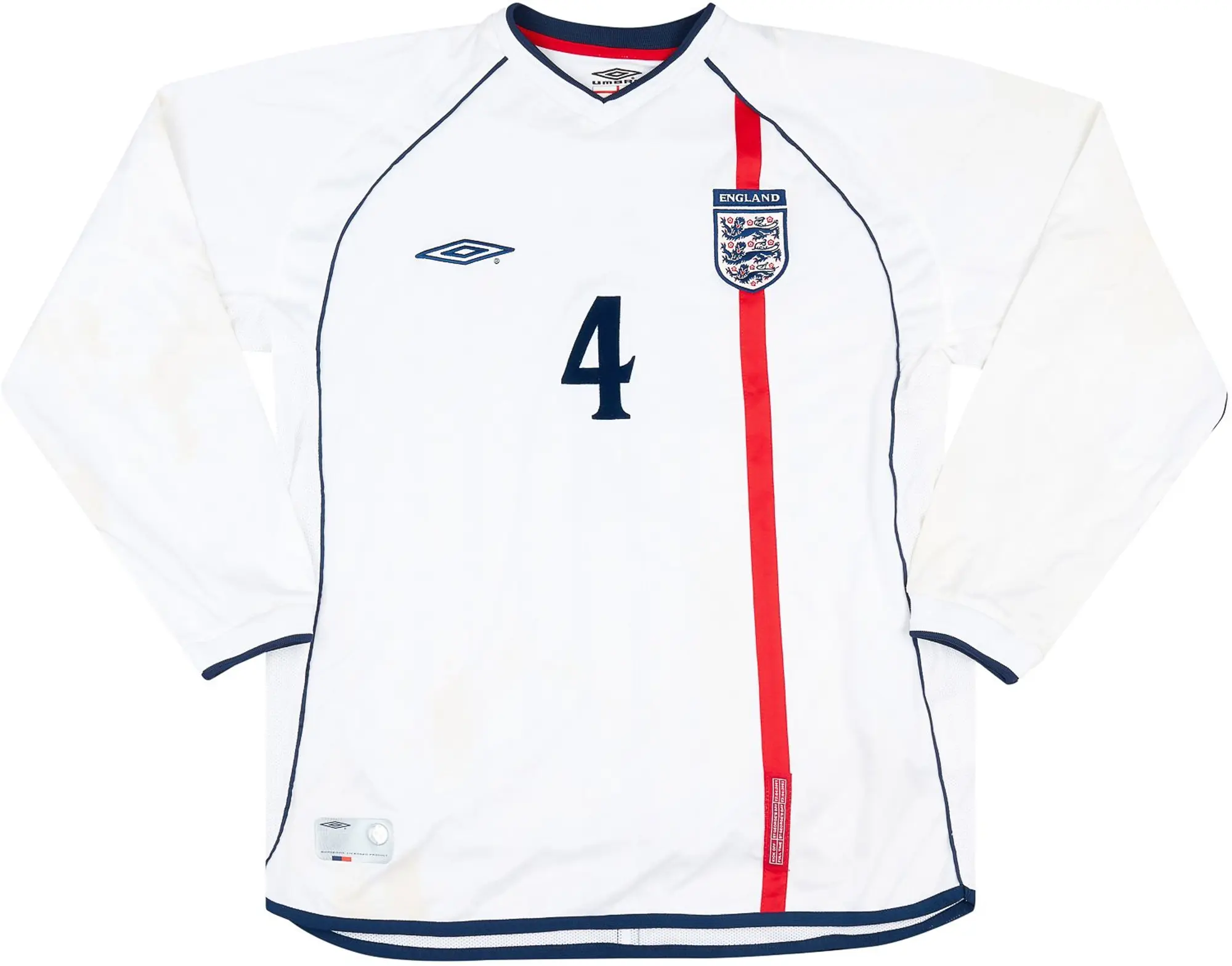 Umbro 2001-02 England Match Issue Home L/S Shirt #4 (Butt)