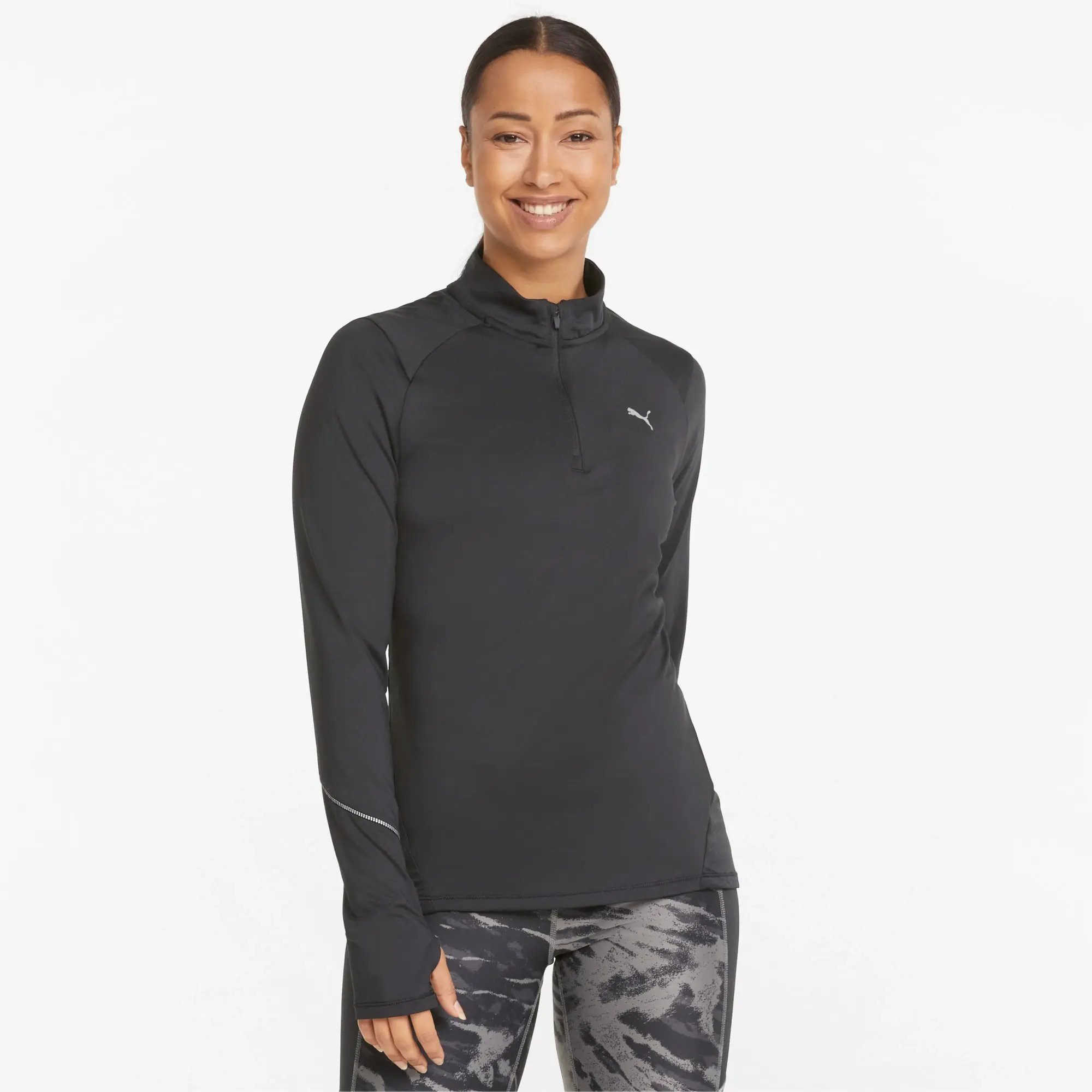 Puma Womens 5K Knit Half-Zip Running Top Long Sleeve - Black